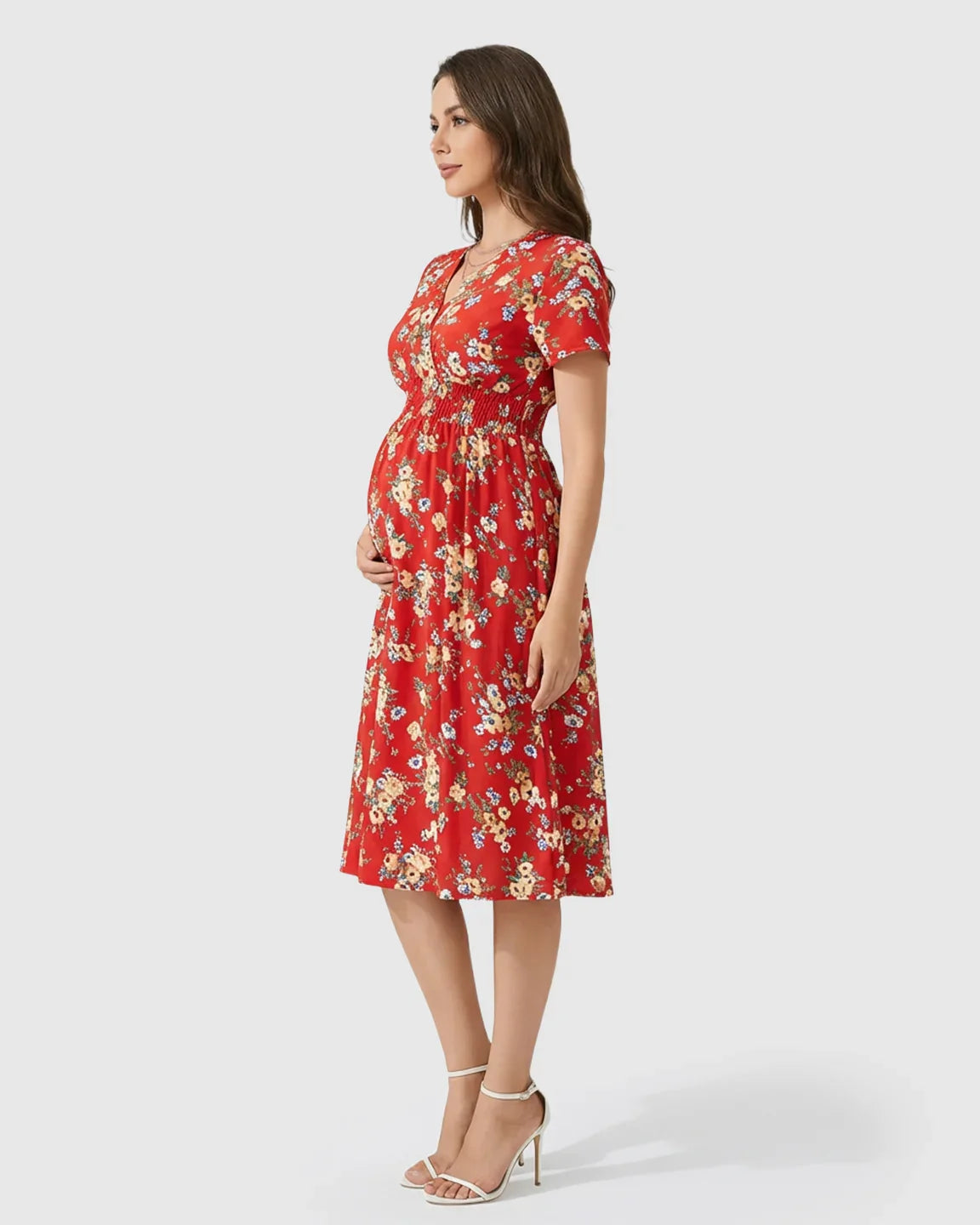 Bump Society – The Comfort Collection: Stretch-Waist A-Line Maternity Midi Dress