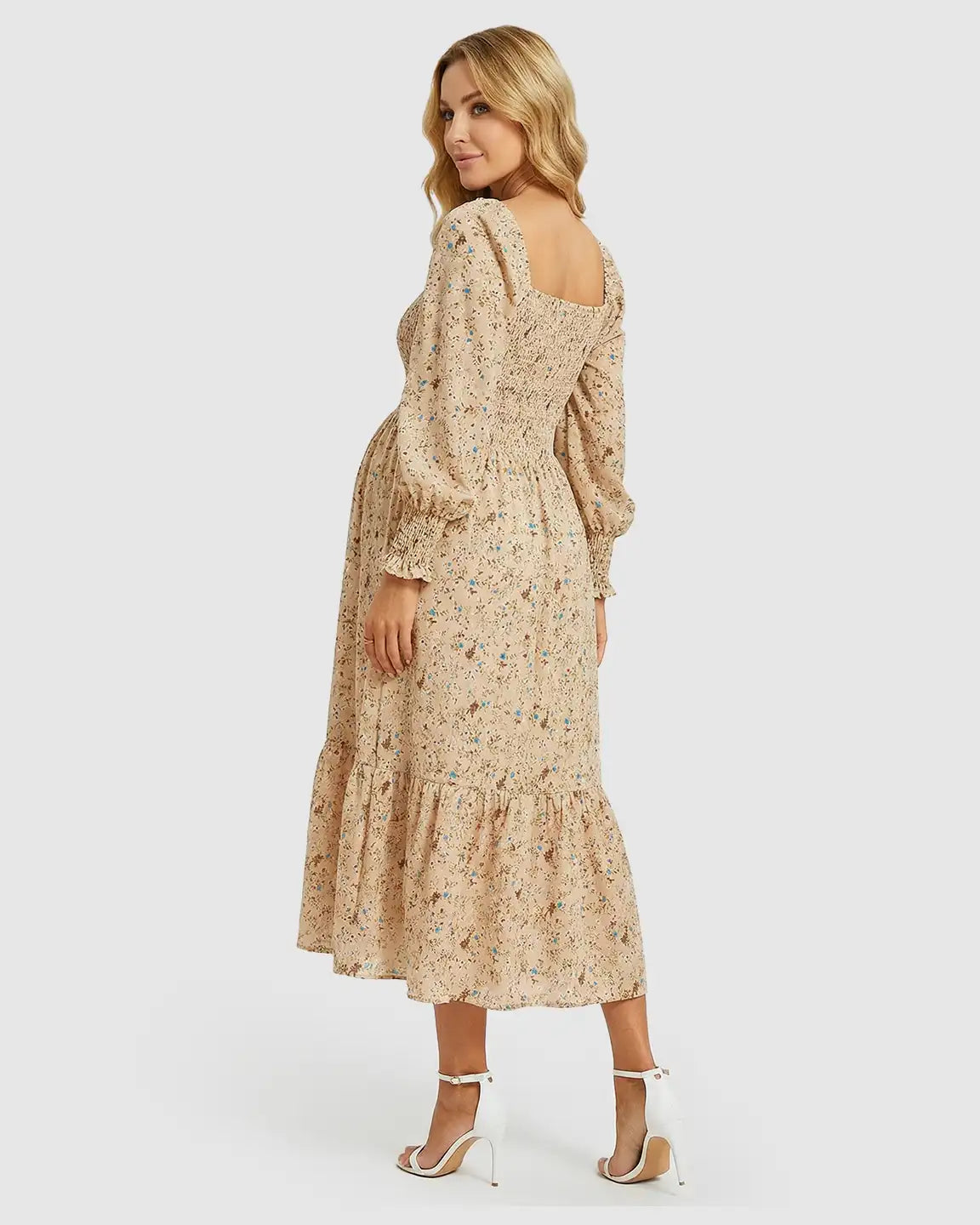 Bump Society – The Comfort Collection: Wrinkle-Resistant Floral Maternity Midi Dress