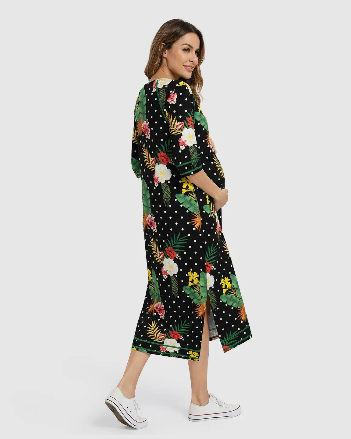 Bump Society – The Nursing Collection: Zip Front Tropical Print Maternity Nursing Lounge Dress
