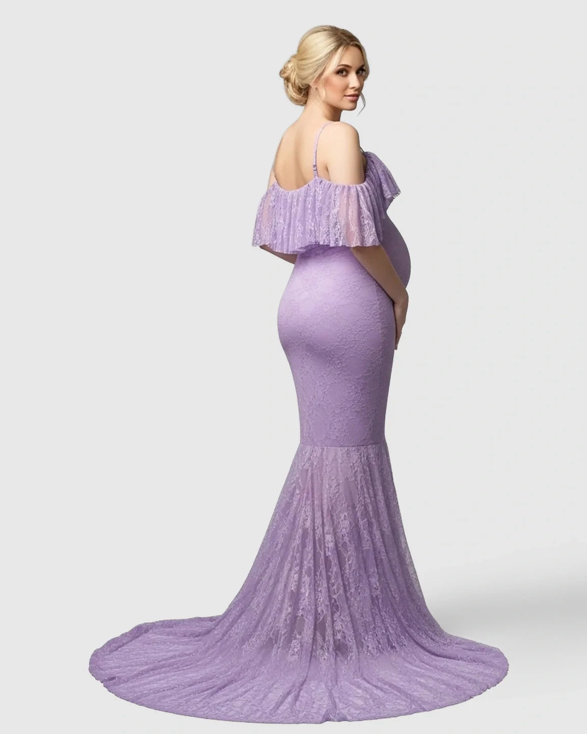 Bump Society – The Comfort Collection: Off-Shoulder Lace Mermaid Maternity Gown