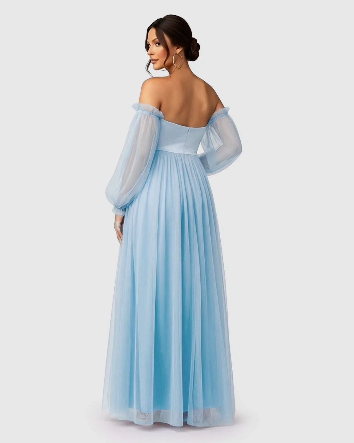 Bump Society – The Comfort Collection: Off-Shoulder Mesh-Sleeve Maternity Gown