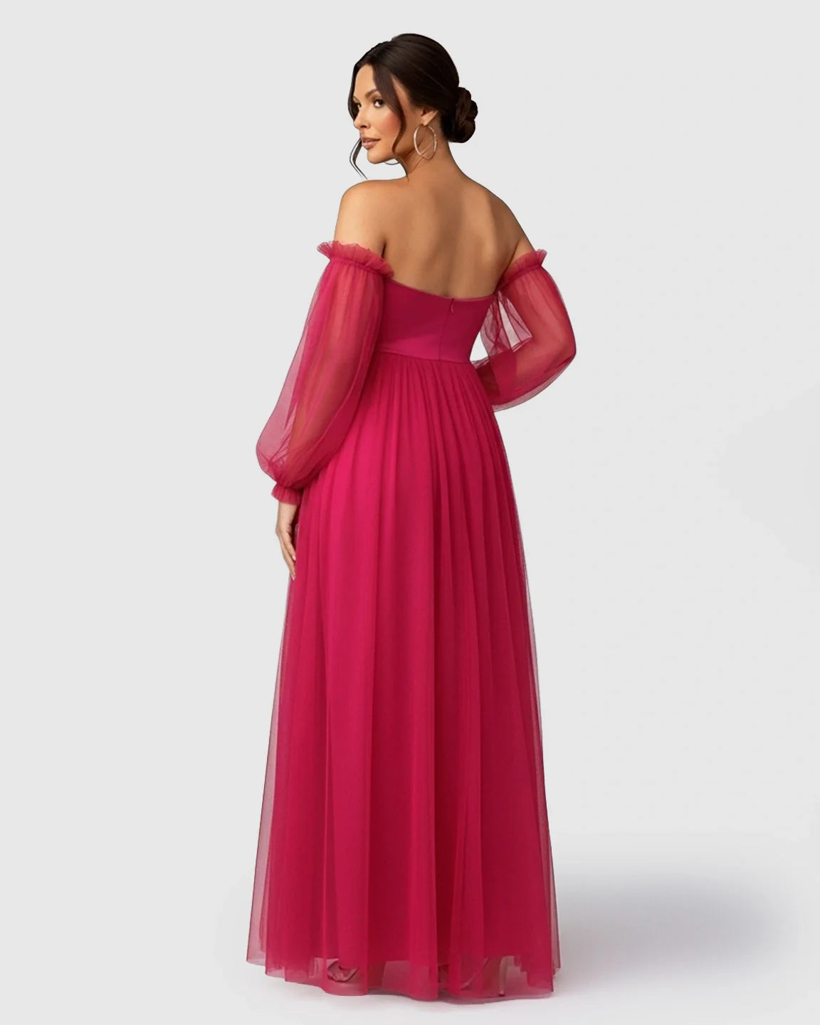 Bump Society – The Comfort Collection: Off-Shoulder Mesh-Sleeve Maternity Gown