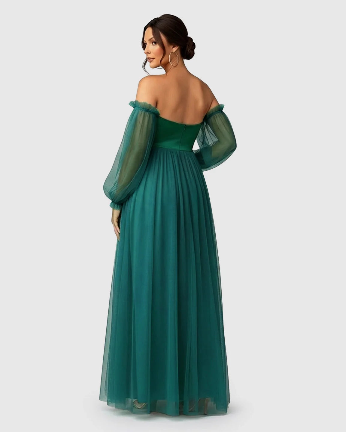 Bump Society – The Comfort Collection: Off-Shoulder Mesh-Sleeve Maternity Gown