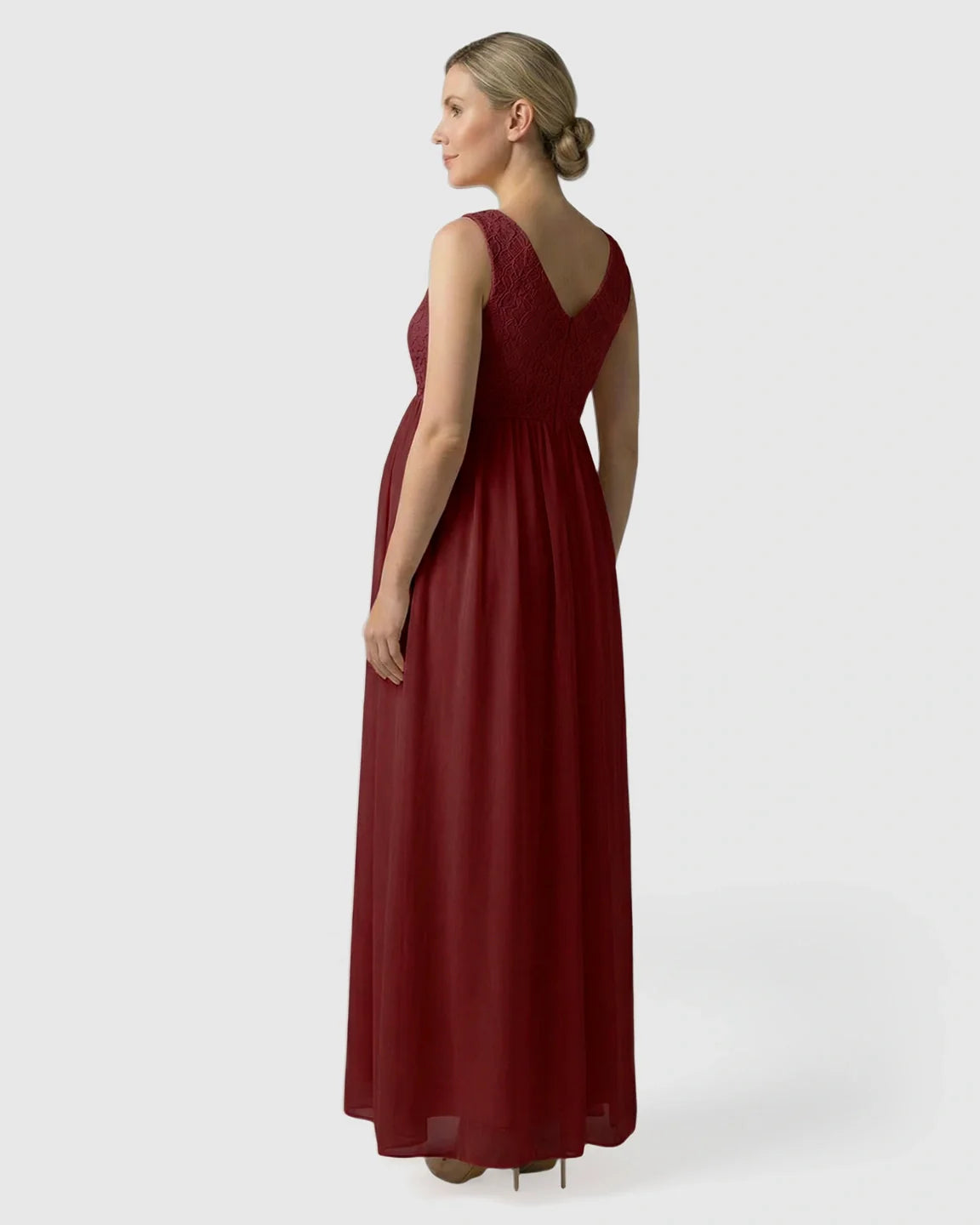 Bump Society – The Comfort Collection: Lace-Chiffon Romantic Maternity Maxi Dress