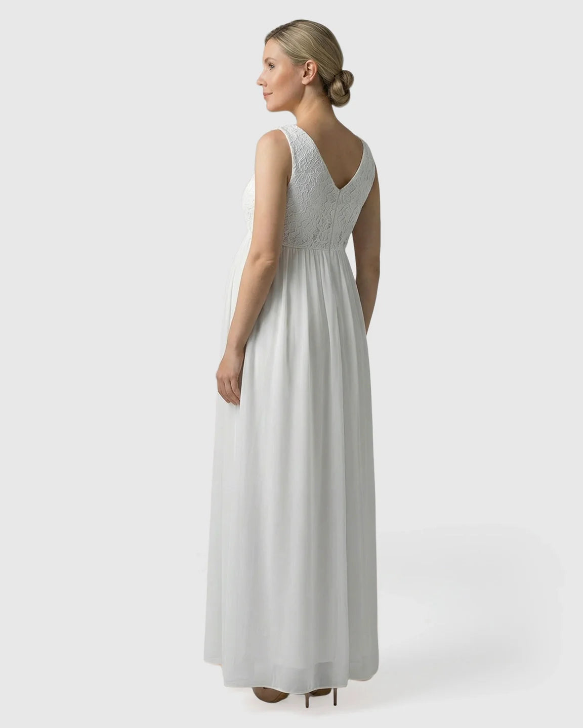 Bump Society – The Comfort Collection: Lace-Chiffon Romantic Maternity Maxi Dress