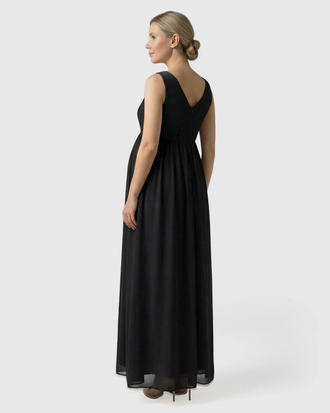 Bump Society – The Comfort Collection: Lace-Chiffon Romantic Maternity Maxi Dress