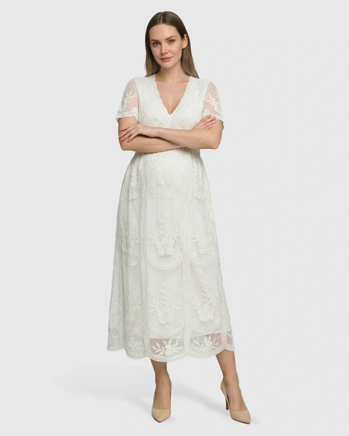 Bump Society – The Comfort Collection: Lace Swing Maternity Midi Dress