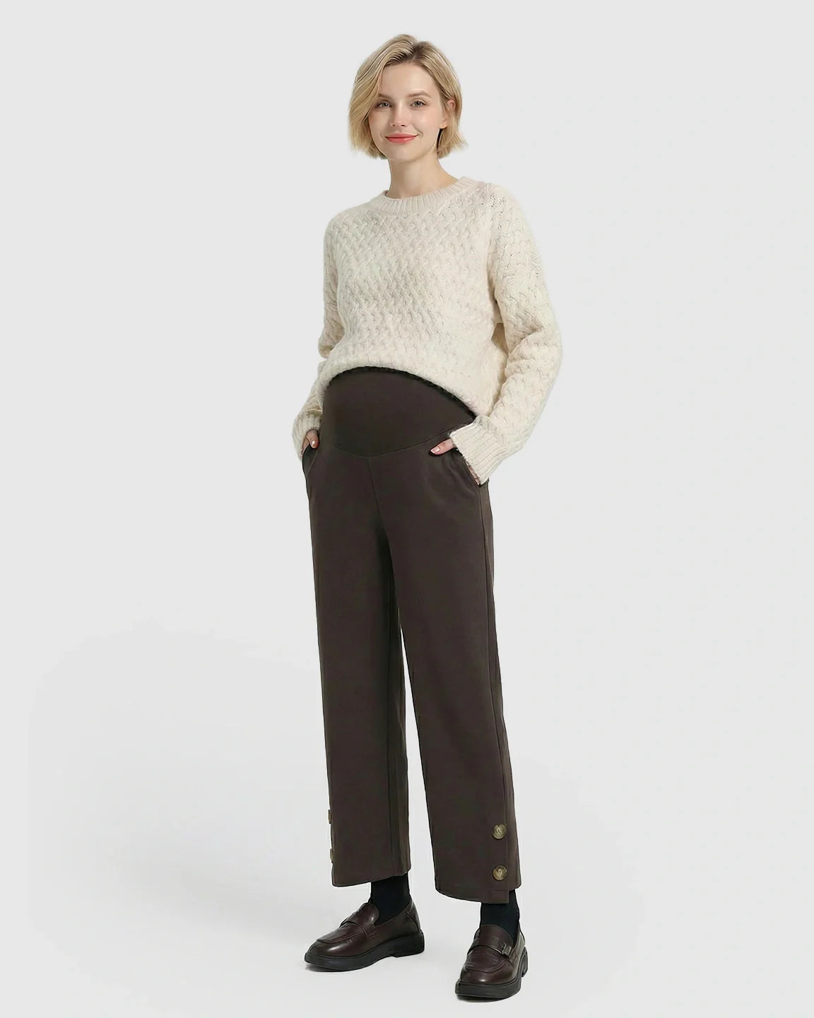 Bump Society – The Comfort Collection: Button Detail Cropped Maternity Trousers