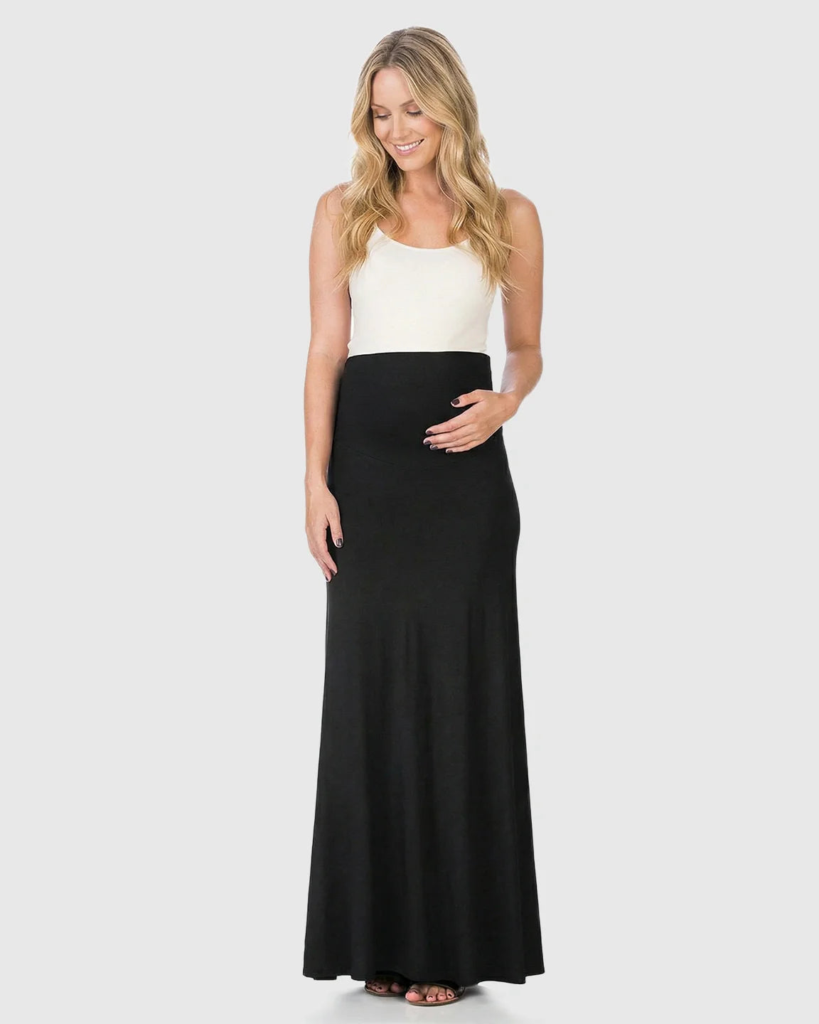 Bump Society – The Comfort Collection: Full-Panel Waistband Flowing Maternity Maxi Skirt