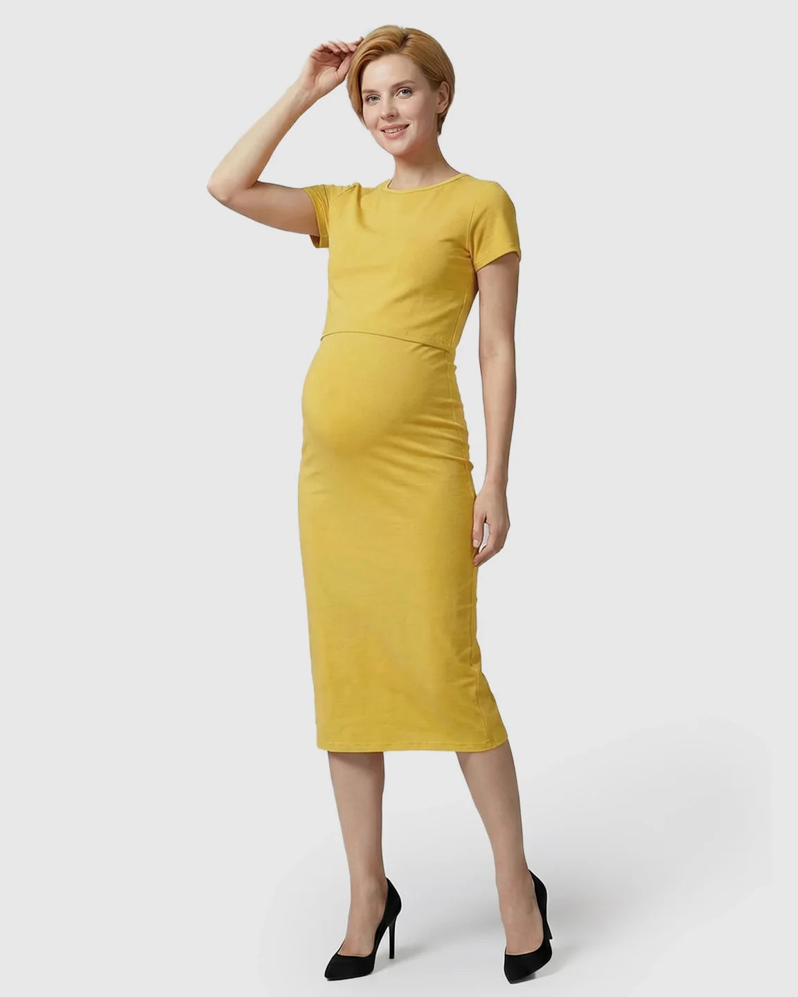 Bump Society – The Nursing Collection: Lift-Up Nursing Access Pencil Skirt Maternity Midi Dress