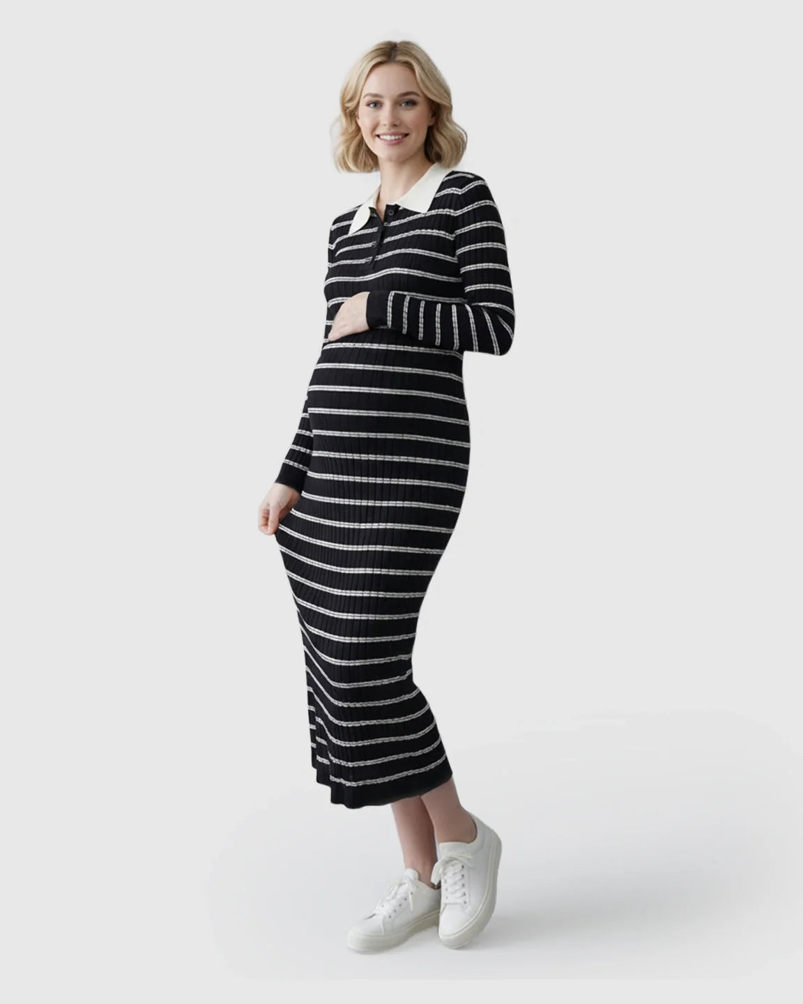 Bump Society – The Comfort Collection: Contrast Collared Casual Maternity Midi Dress