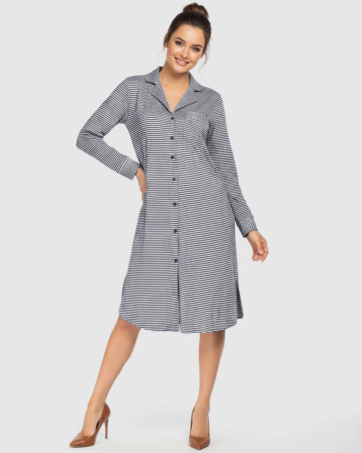 The Sleep Collection  Striped Button Front Shirt Style Maternity Sleepwear