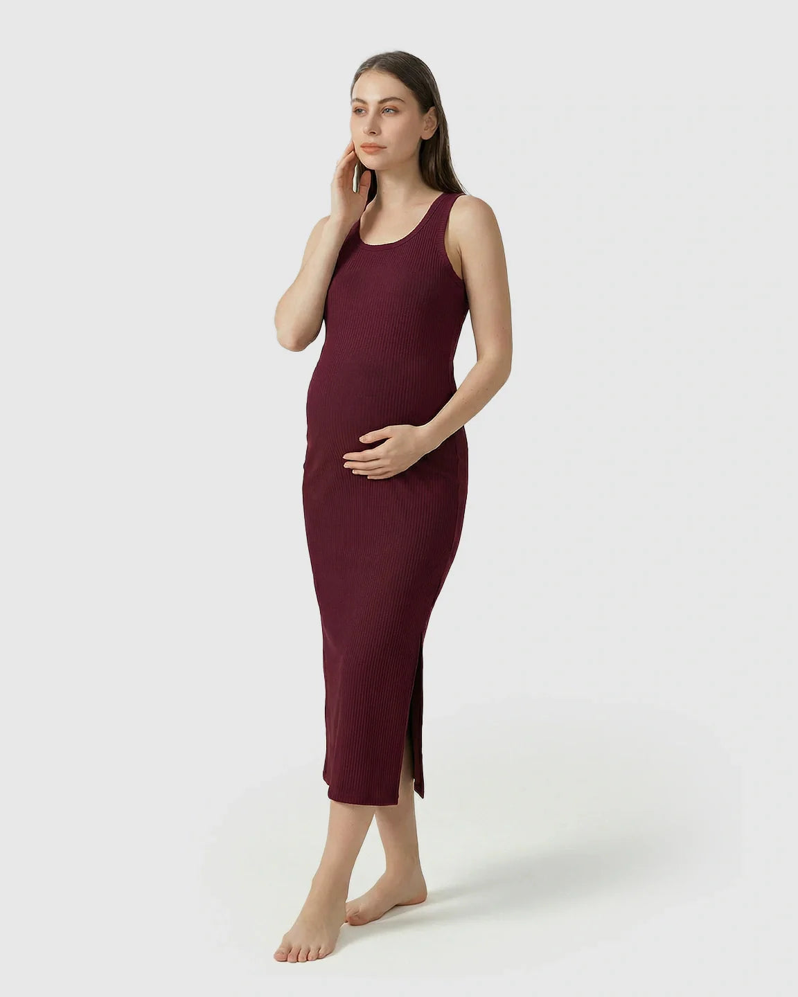 Bump Society – The Comfort Collection: Ribbed Knit Tank Style Maternity Midi Dress