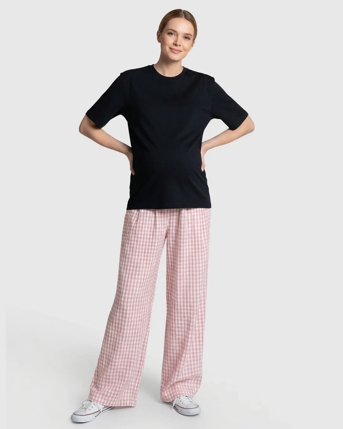 Bump Society – The Comfort Collection: Plaid Print Wide Leg Maternity Trousers
