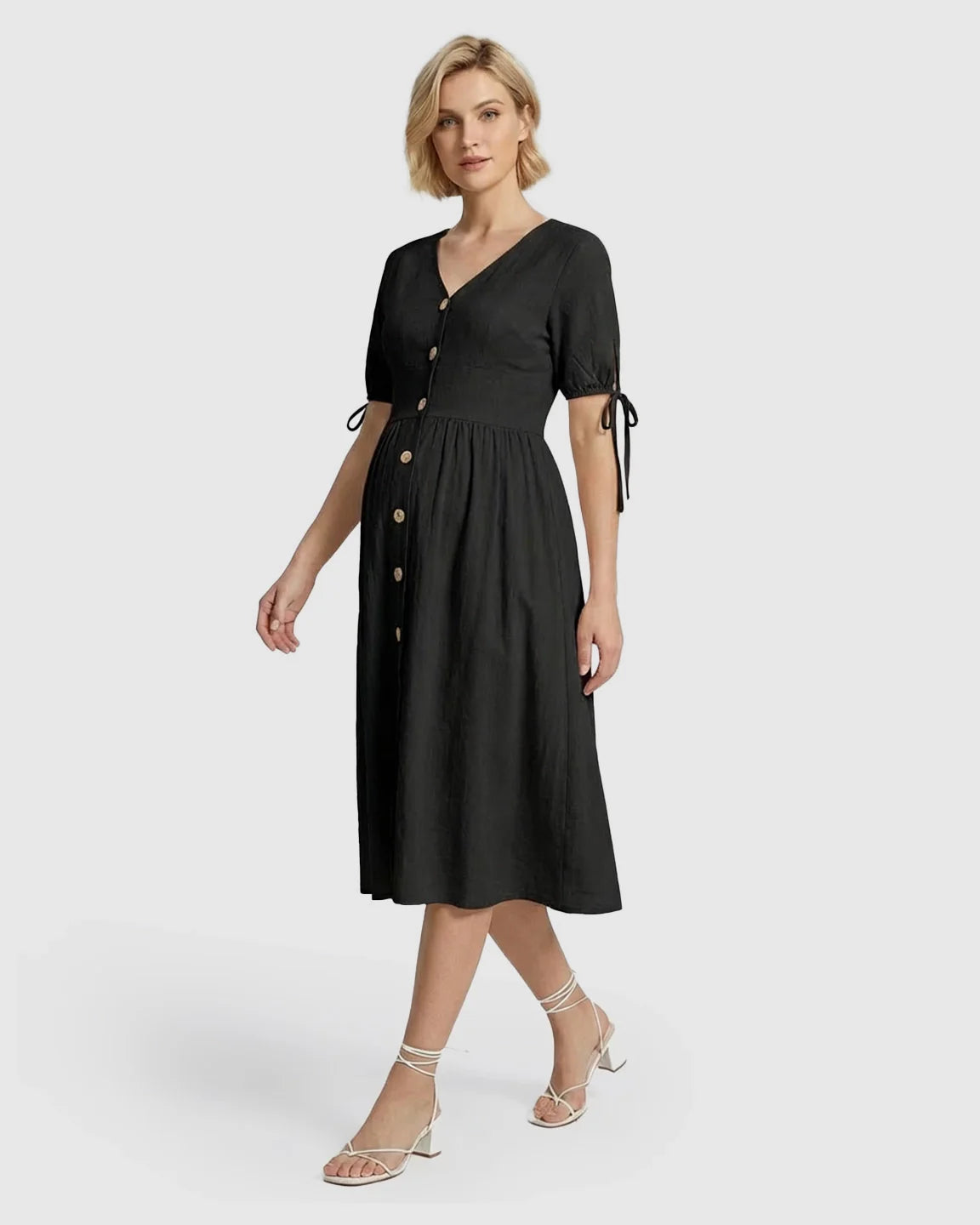 Bump Society – The Comfort Collection: Tie Sleeve A-Line Maternity Midi Dress
