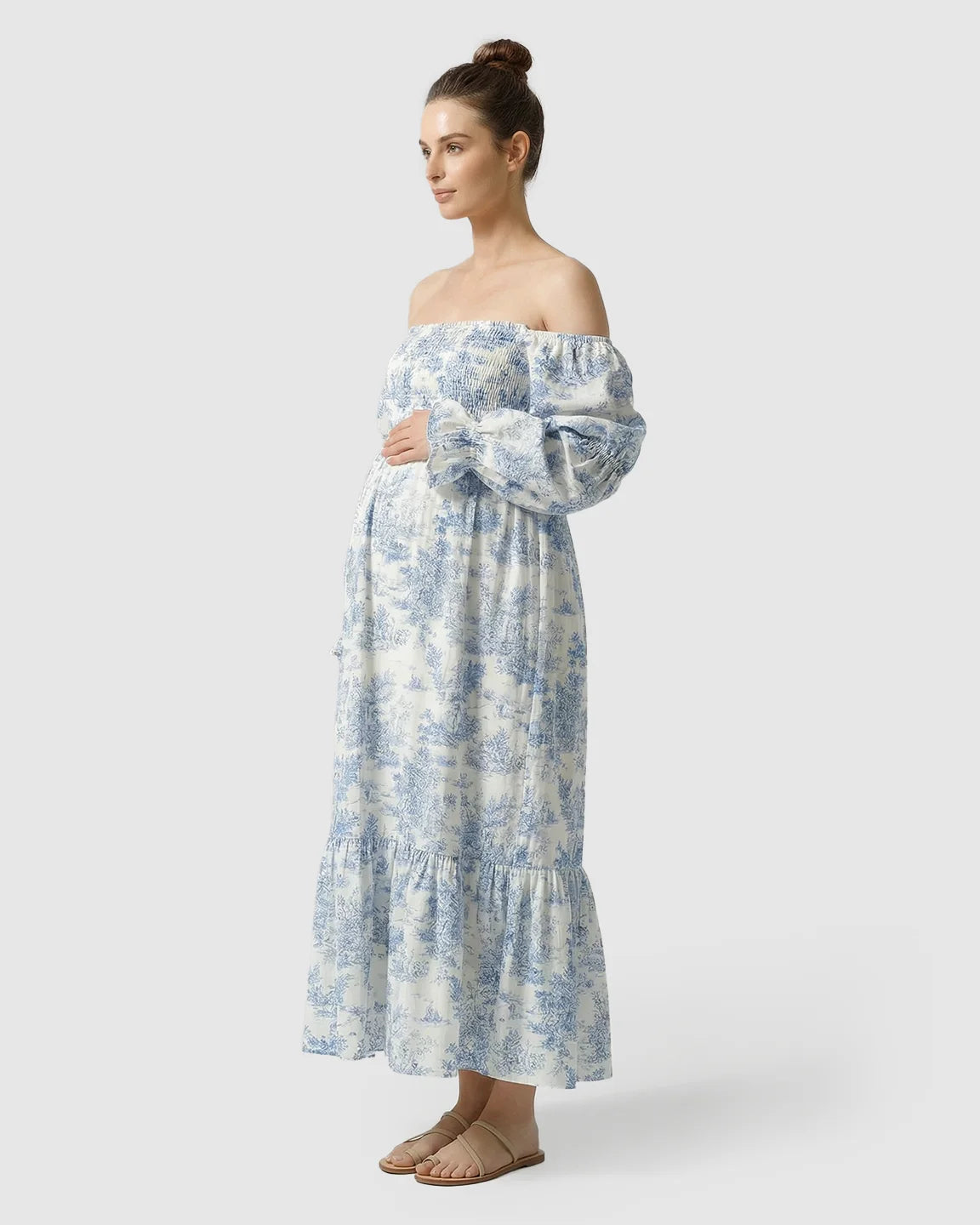 Bump Society – The Comfort Collection: Puff Sleeves Floral Tiered Maternity Maxi Dress