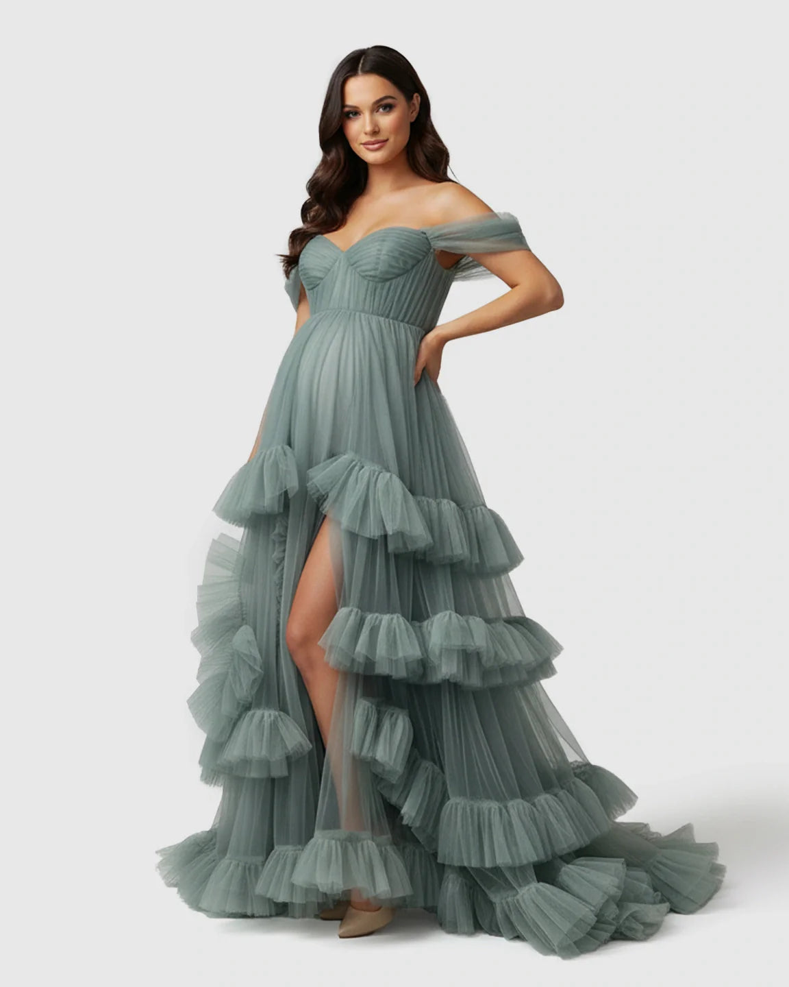 Bump Society – The Comfort Collection: Tiered Ruffle Corset-style Maternity Photoshoot Gown