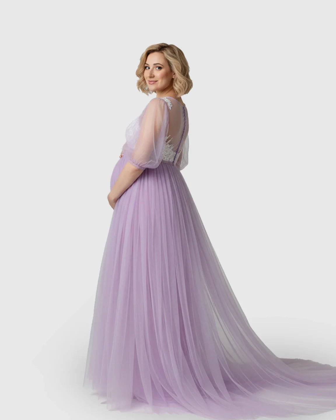 Bump Society – The Comfort Collection: Tulle Lace Swing Trail Maternity Photoshoot Dress