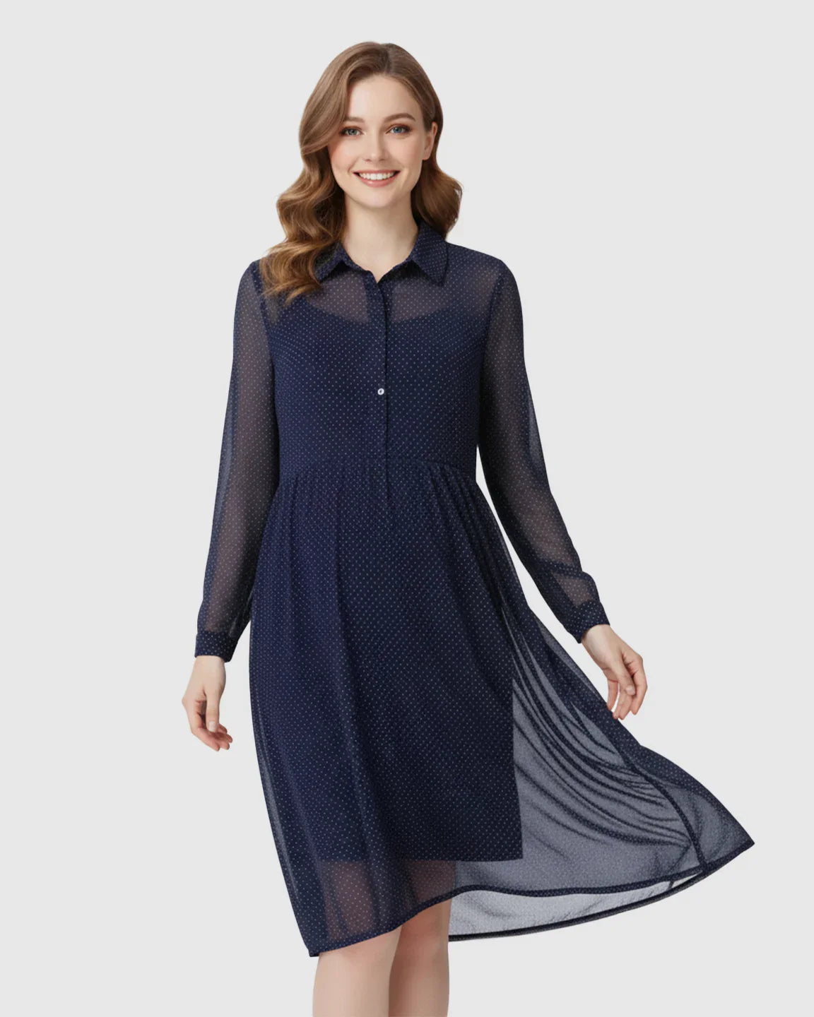 Bump Society – The Comfort Collection: Button-Front Chiffon Flowing Maternity Dress