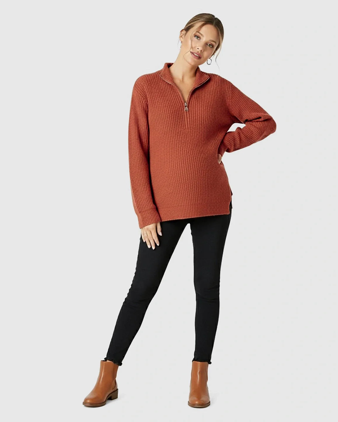 Bump Society – The Comfort Collection: Ribbed Knit Half-Zip Maternity Sweater
