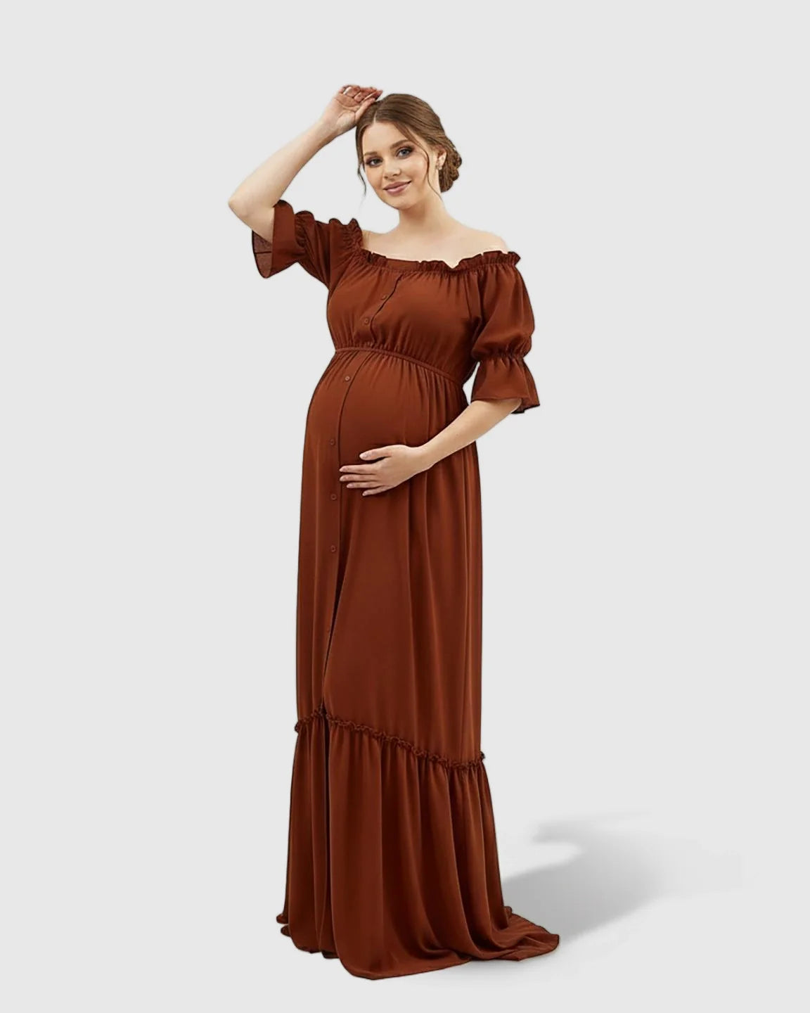 The Comfort Collection: Elegant Off-Shoulder Flared Maternity Long Dress