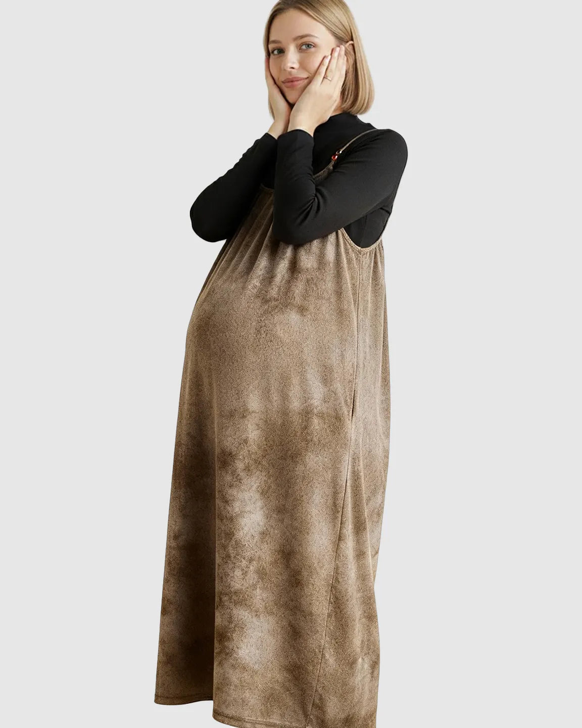 Bump Society – The Comfort Collection: Adjustable Strap Vintage-Style Maternity Suspender Midi Dress