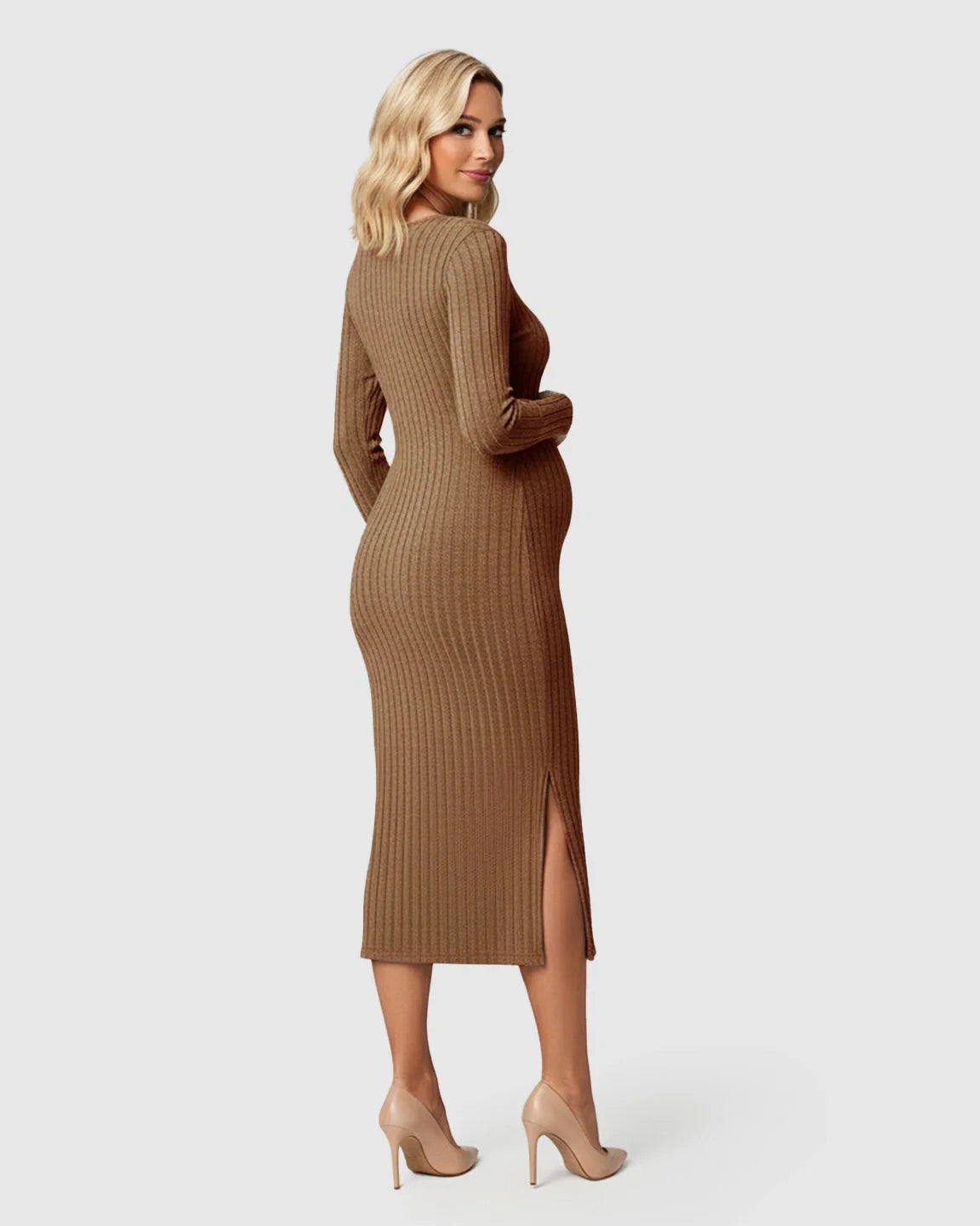 Bump Society – The Comfort Collection: Ribbed Knit Casual Maternity Midi Dress