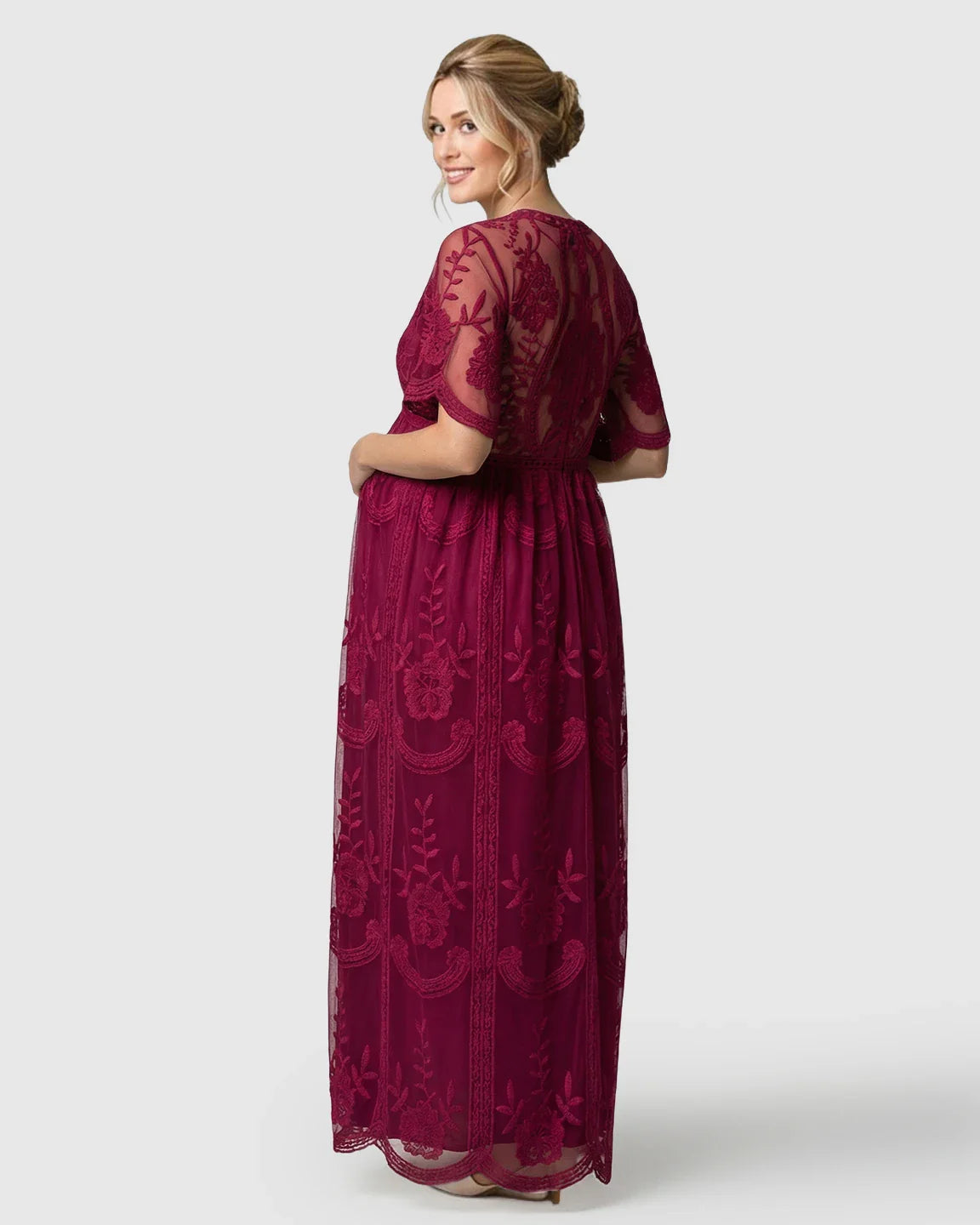Bump Society – The Comfort Collection: Sheer-Lace Romantic Maternity Maxi Dress