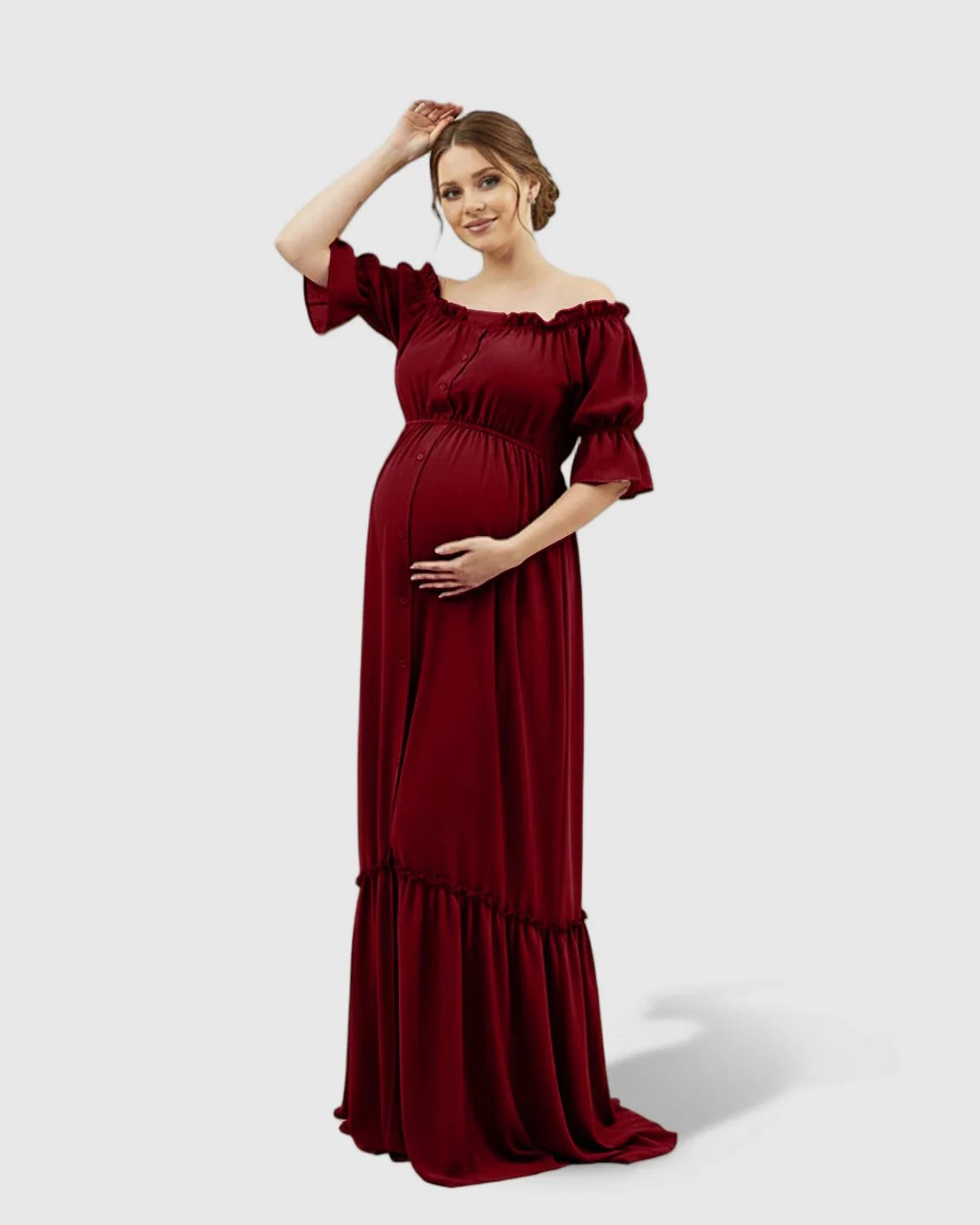The Comfort Collection: Elegant Off-Shoulder Flared Maternity Long Dress