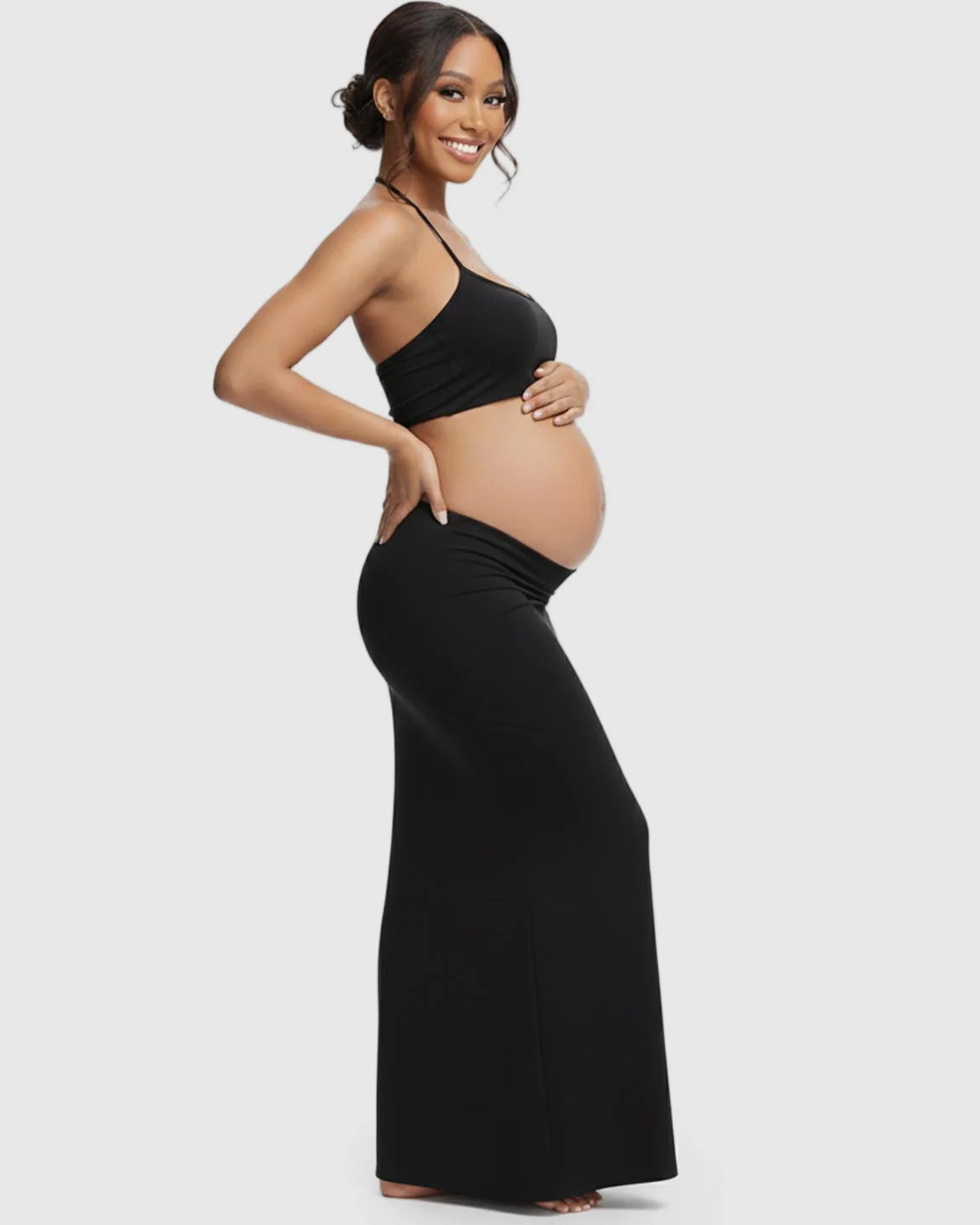 Bump Society – The Comfort Collection: Butt-Lifting Halter Neck Bodycon Maternity Photoshoot Gown