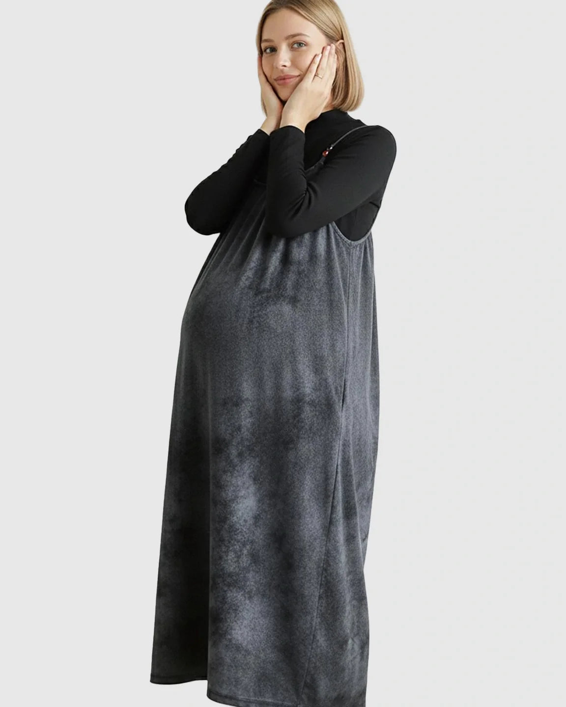 Bump Society – The Comfort Collection: Adjustable Strap Vintage-Style Maternity Suspender Midi Dress