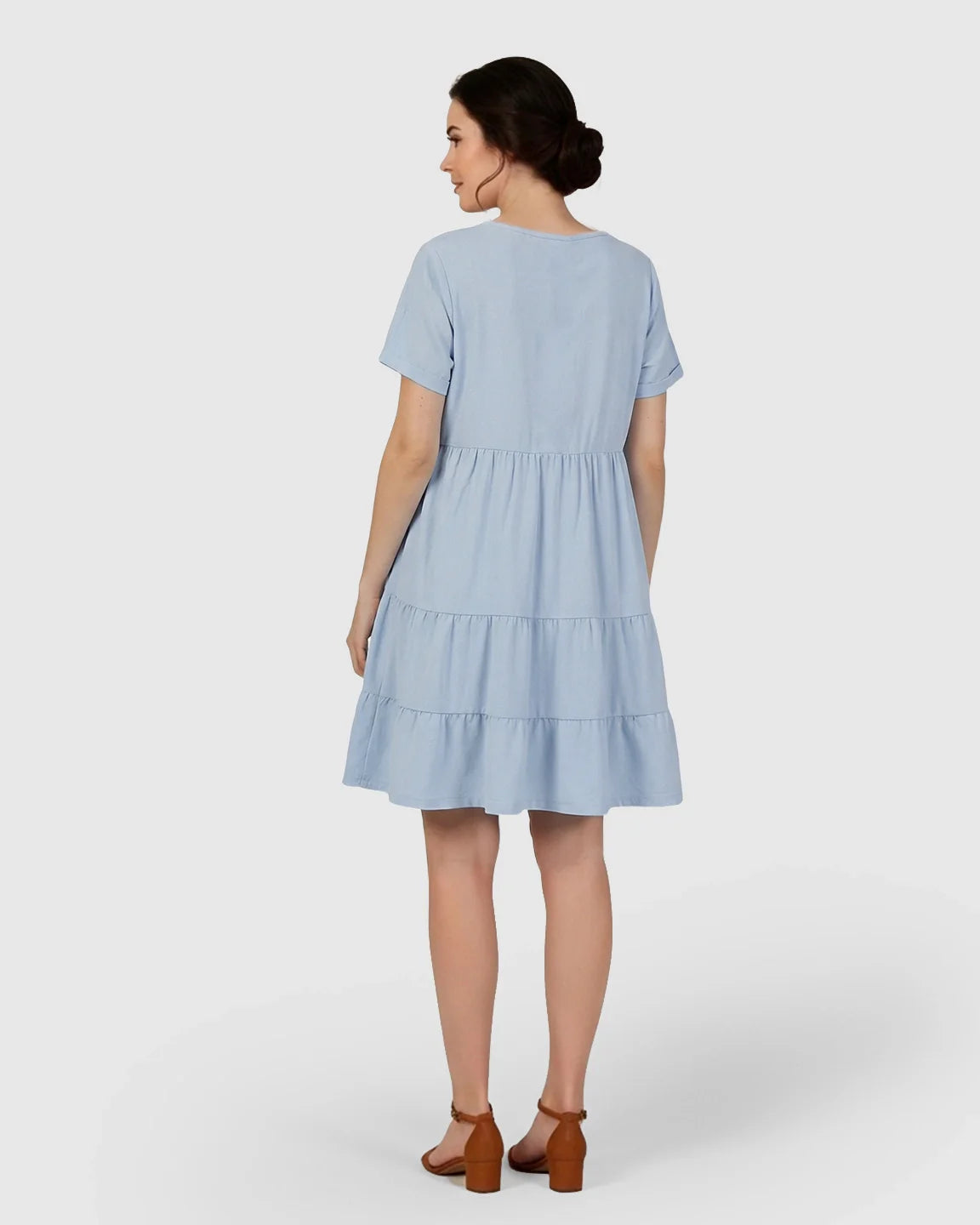 Bump Society – The Comfort Collection: Button Up Tiered Maternity Mini Dress