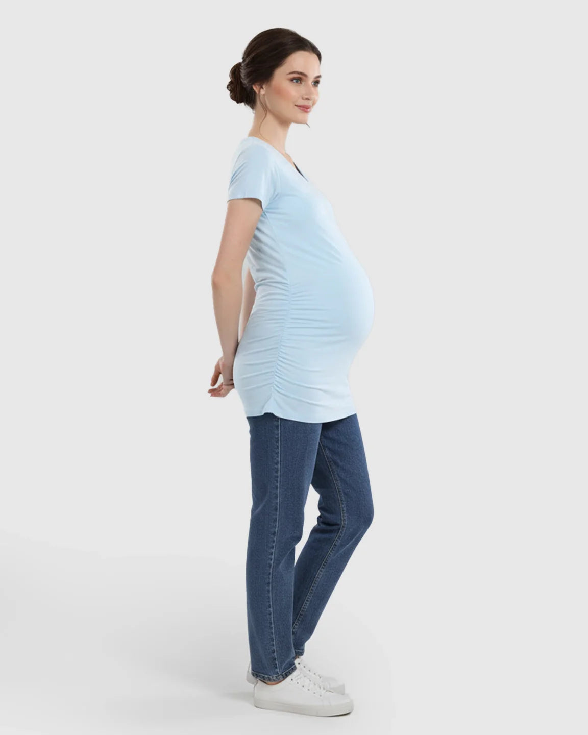 Bump Society – The Comfort Collection: Short Sleeve Ruched Slim Fit Maternity Top