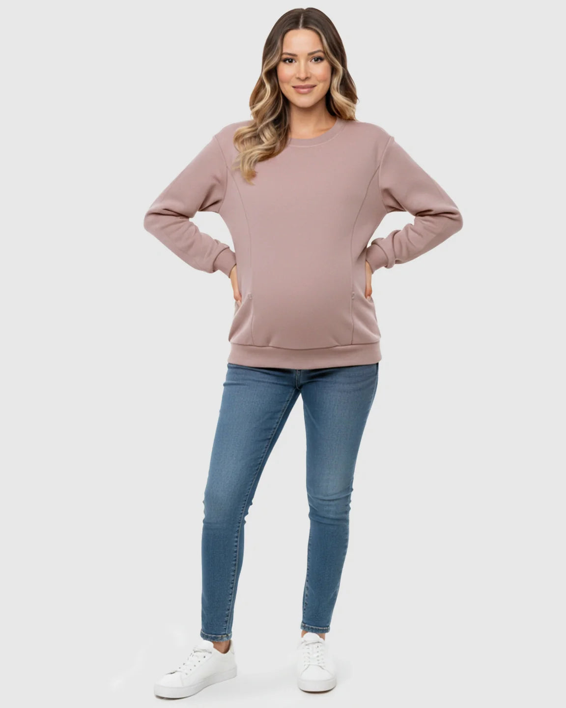 The Nursing Collection: Waffle-Knit Cozy Fit Maternity Nursing Sweatshirt