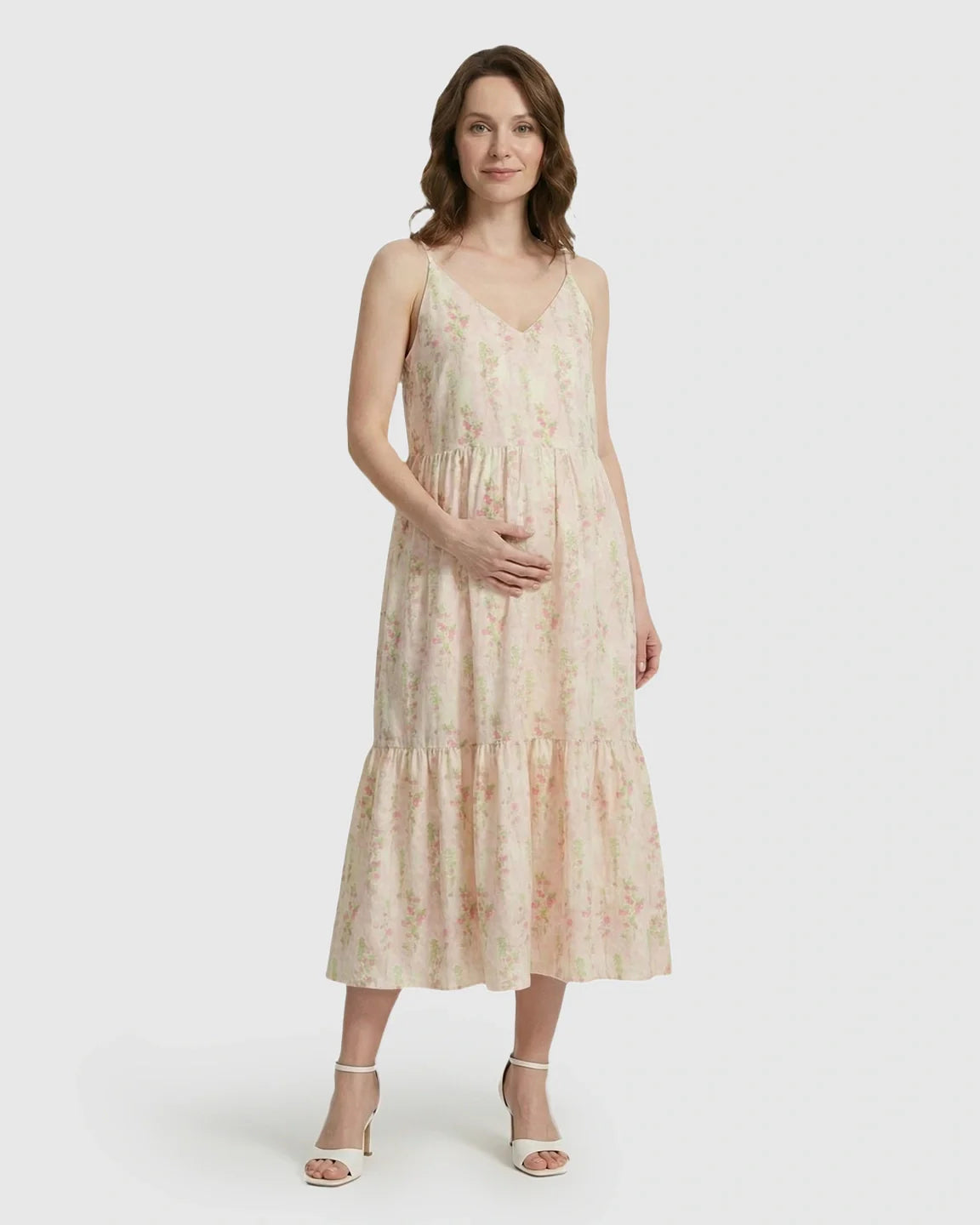 Bump Society – The Comfort Collection: Spaghetti Strap Floral Tiered Maternity Dress