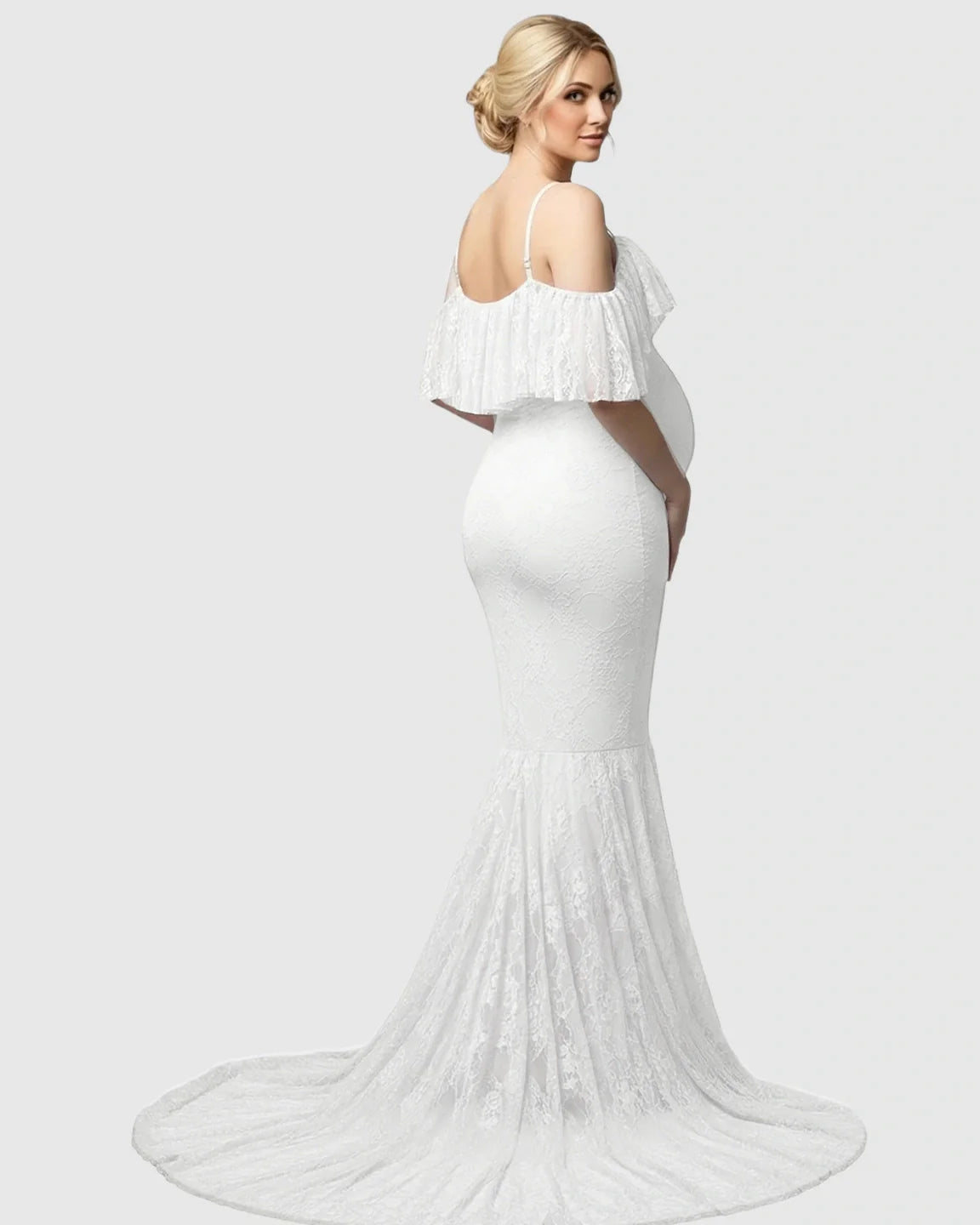 Bump Society – The Comfort Collection: Off-Shoulder Lace Mermaid Maternity Gown