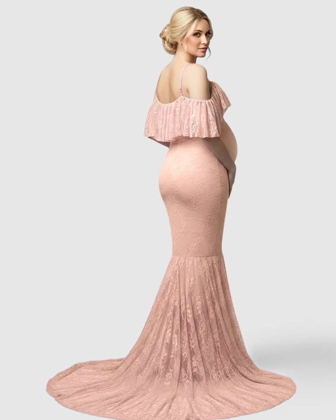 Bump Society – The Comfort Collection: Off-Shoulder Lace Mermaid Maternity Gown