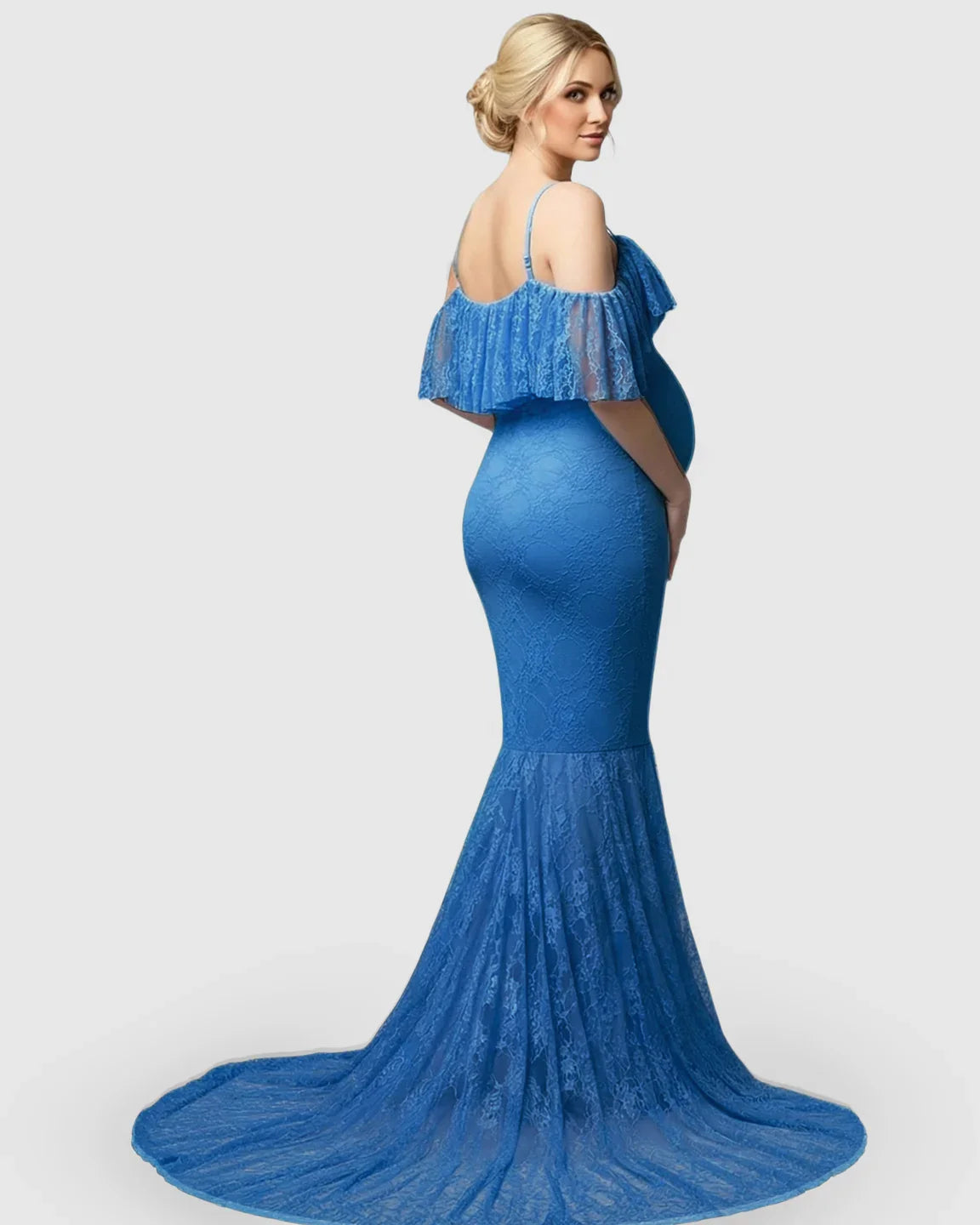 Bump Society – The Comfort Collection: Off-Shoulder Lace Mermaid Maternity Gown