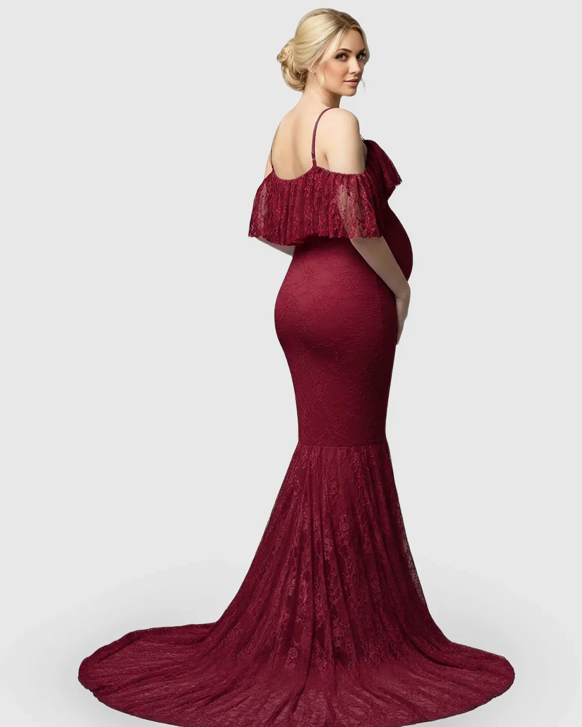 Bump Society – The Comfort Collection: Off-Shoulder Lace Mermaid Maternity Gown