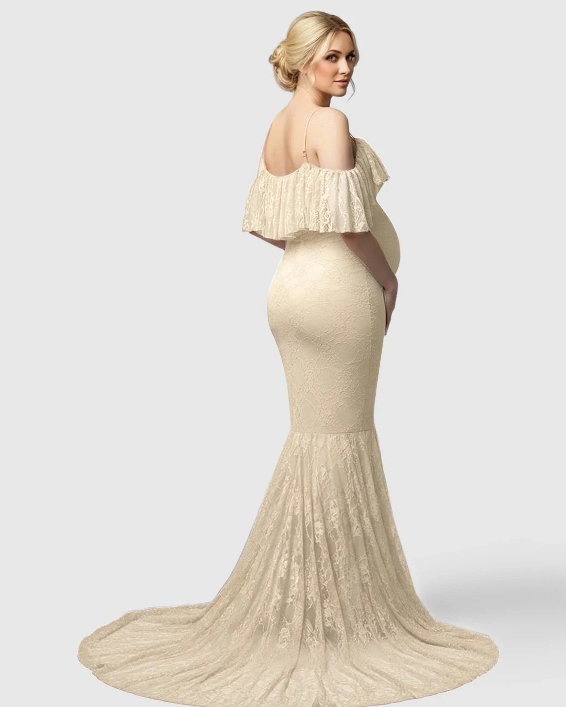 Bump Society – The Comfort Collection: Off-Shoulder Lace Mermaid Maternity Gown