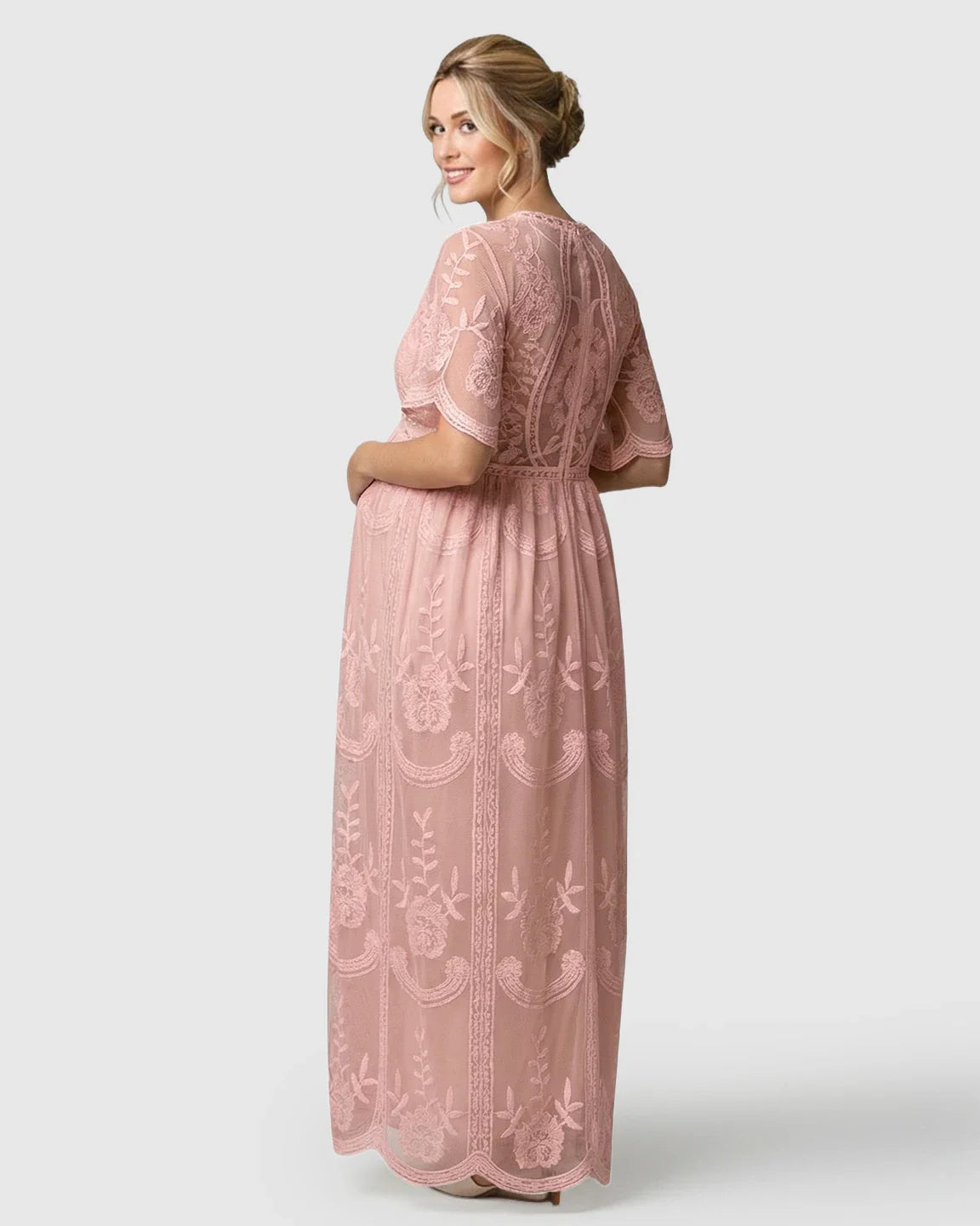 Bump Society – The Comfort Collection: Sheer-Lace Romantic Maternity Maxi Dress