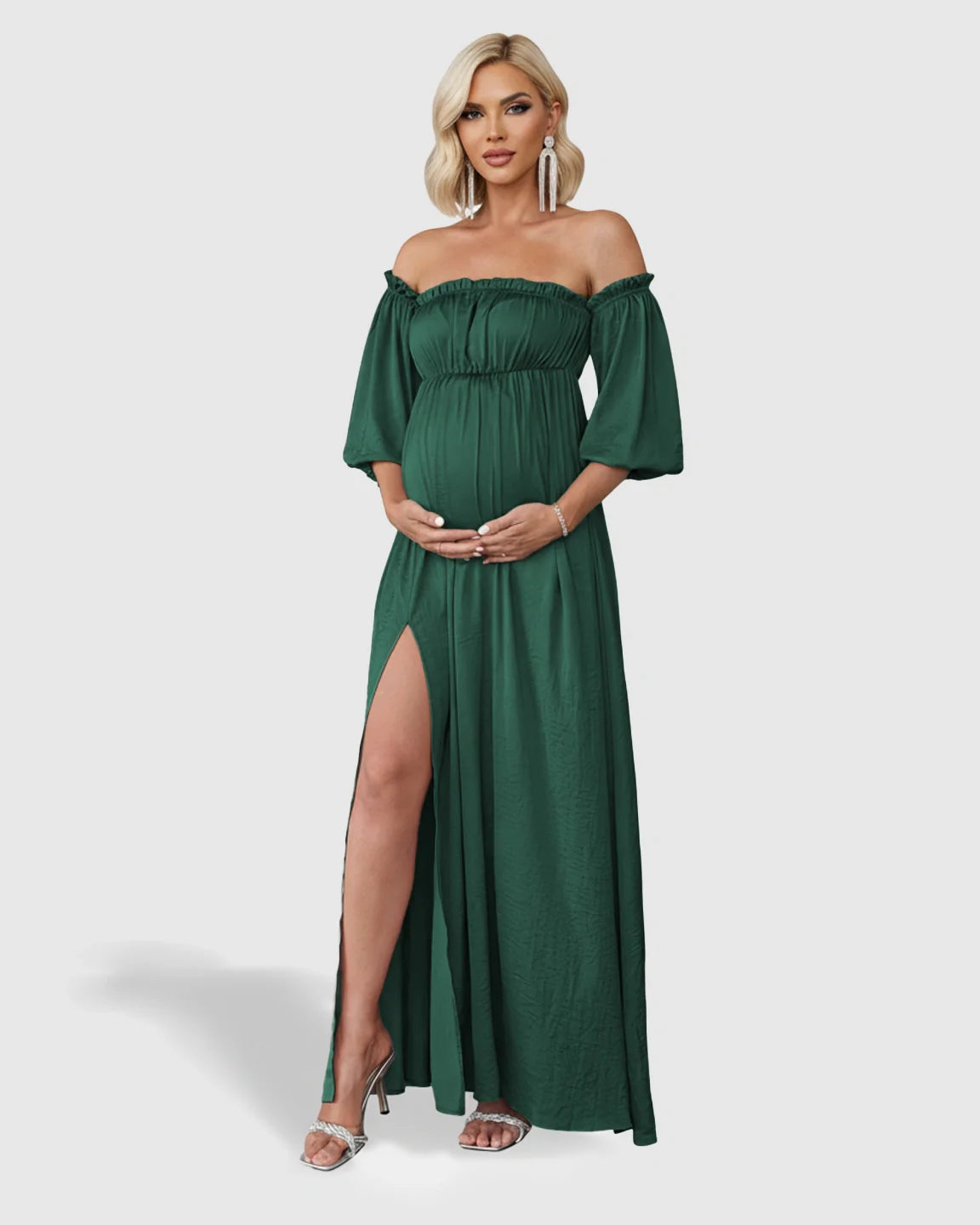 Bump Society – The Comfort Collection: Off-Shoulder Elegant Maternity Maxi Dress