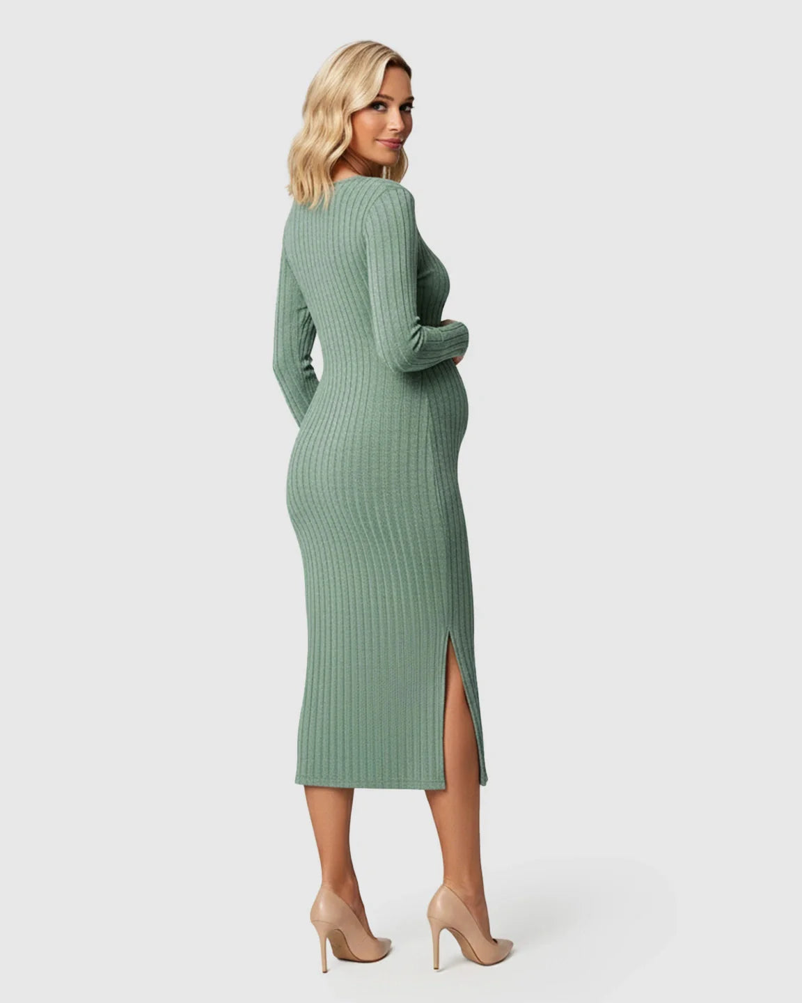 Bump Society – The Comfort Collection: Ribbed Knit Casual Maternity Midi Dress