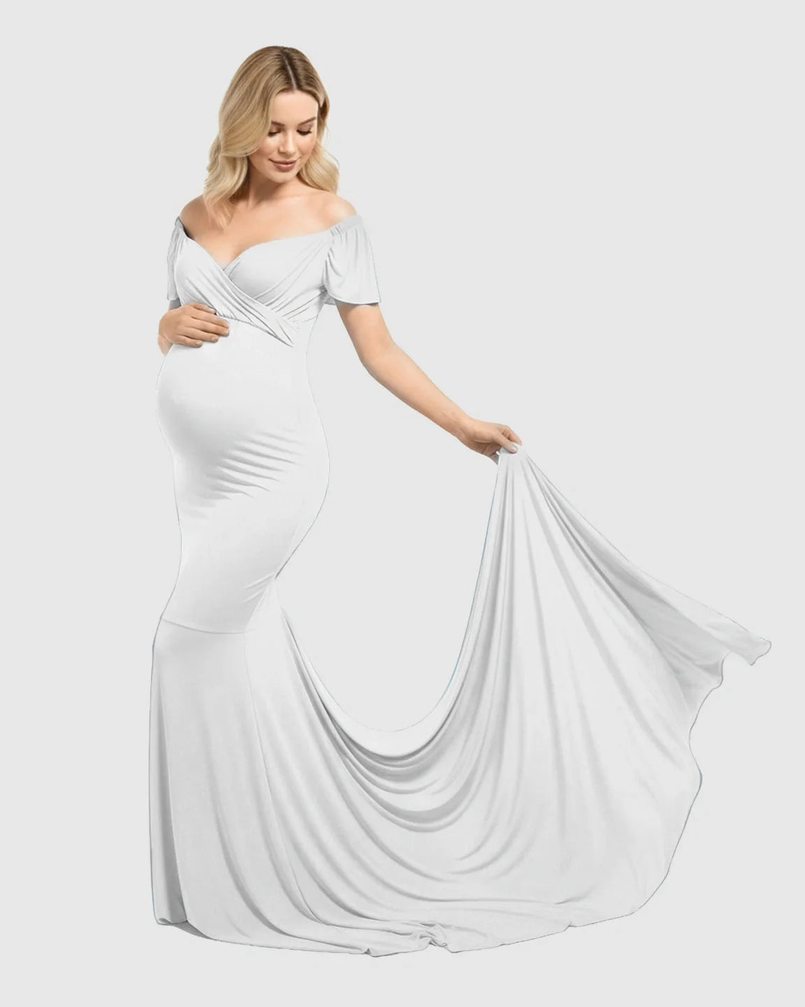 Bump Society – The Comfort Collection: Off-Shoulder Fitted Mermaid Style Maternity Photoshoot Gown