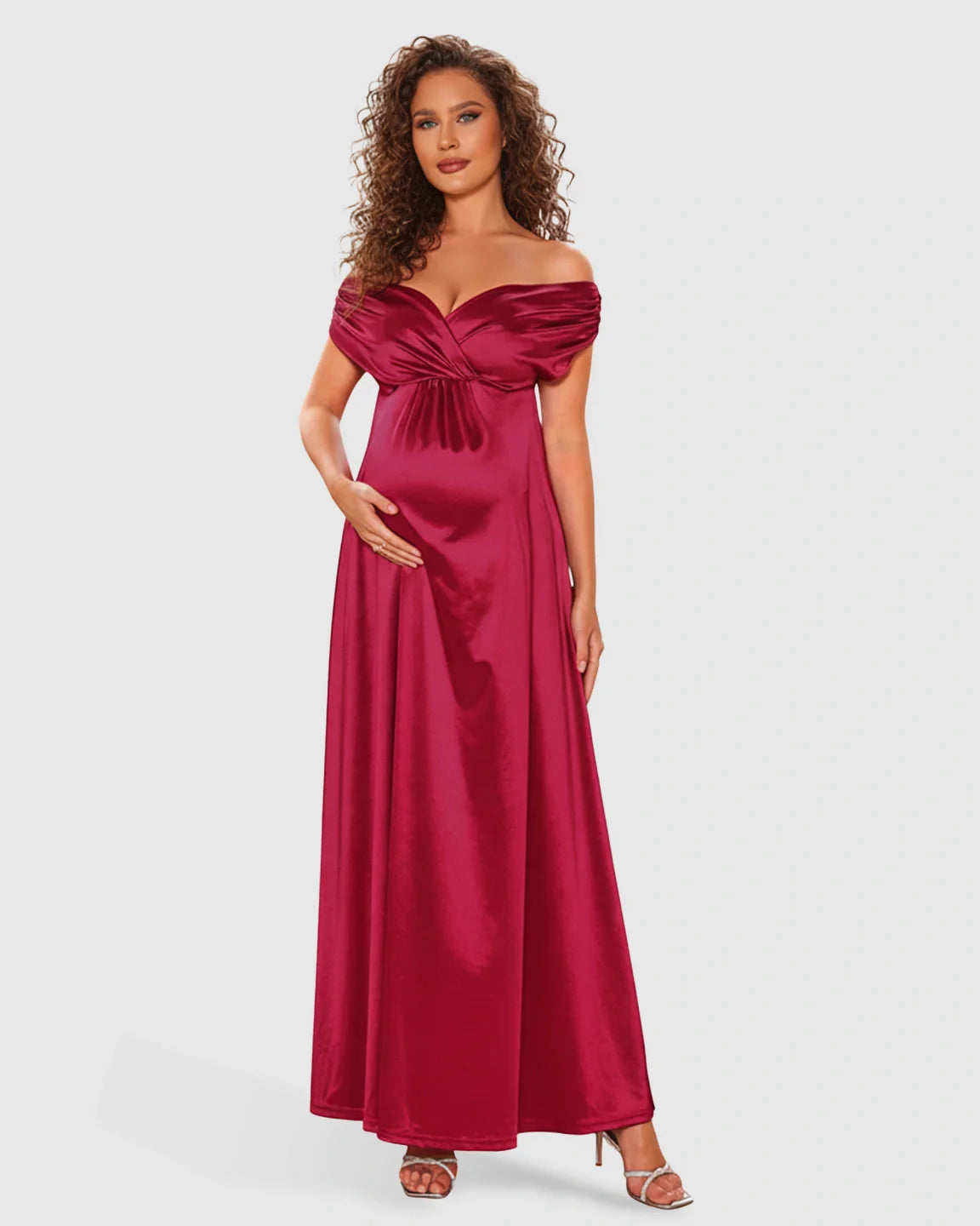 Bump Society – The Comfort Collection: Off Shoulder Gathered Bodice Maternity Maxi Dress