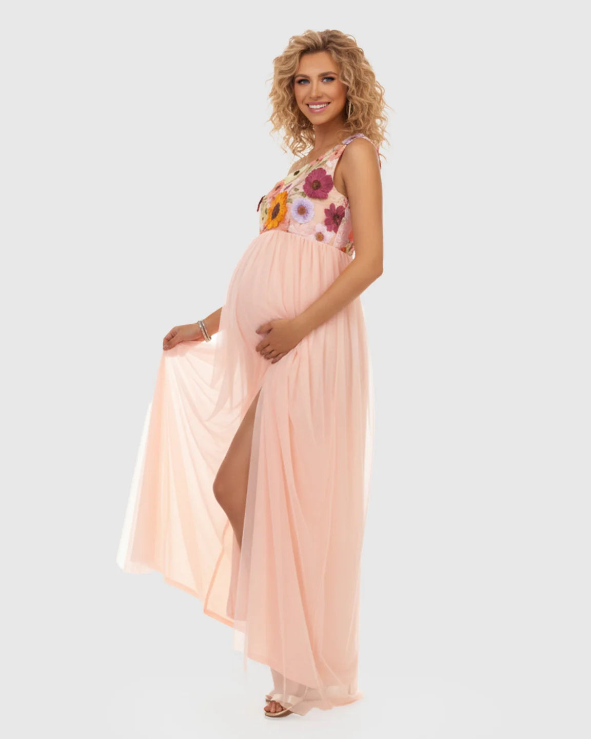 Bump Society – The Comfort Collection: One Shoulder Flowing Mesh Skirt Maternity Maxi Dress