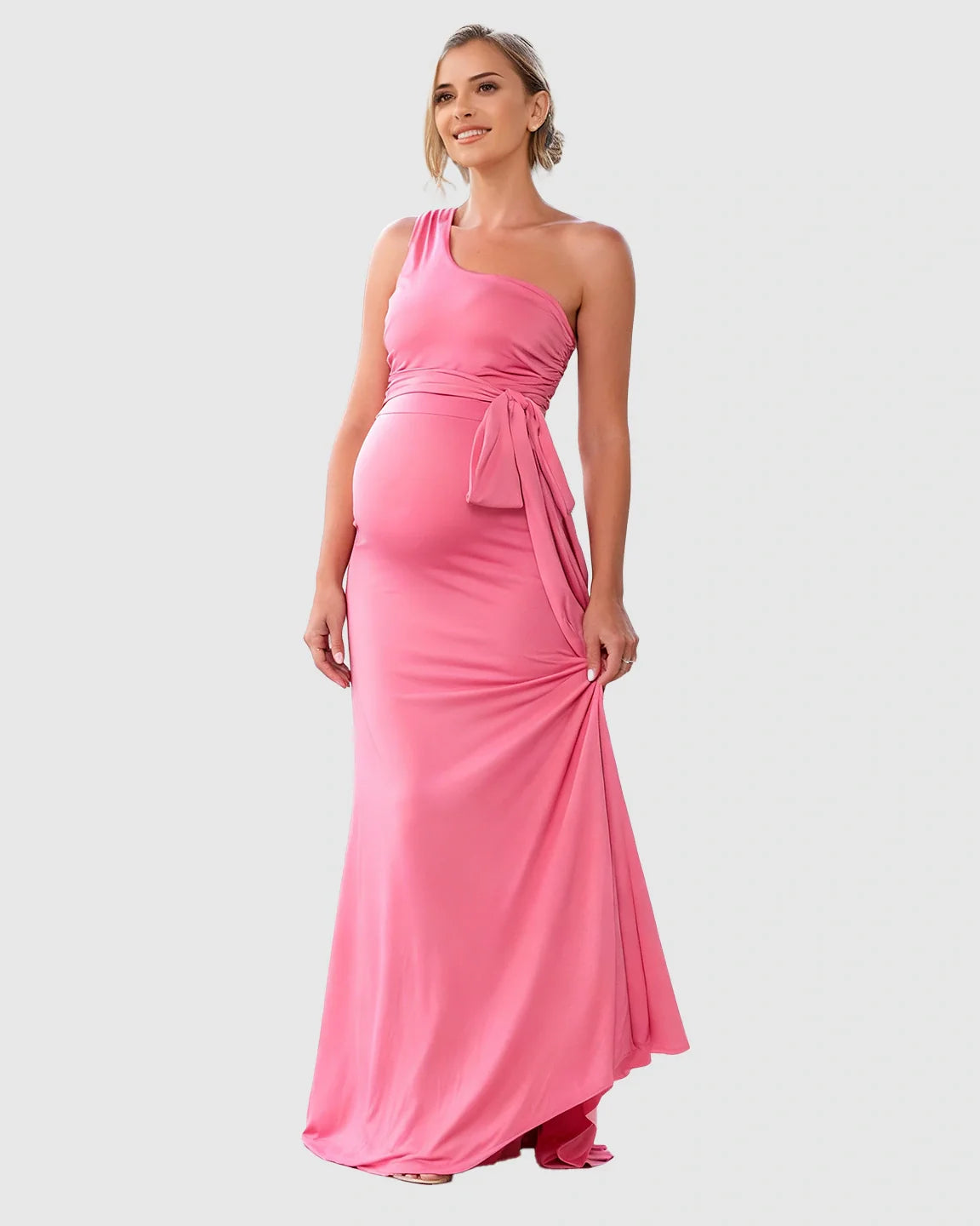 Bump Society – The Comfort Collection: Adjustable Tie Waist Fitted Bodice Maternity Maxi Dress