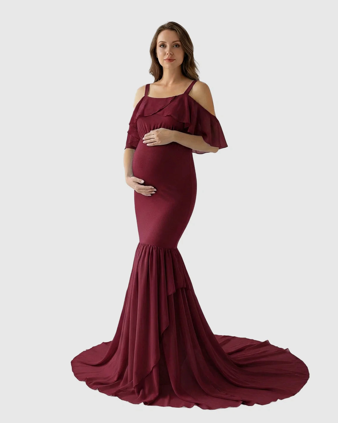 Bump Society – The Comfort Collection: Off-Shoulder Mermaid Trail Maternity Photoshoot Dress