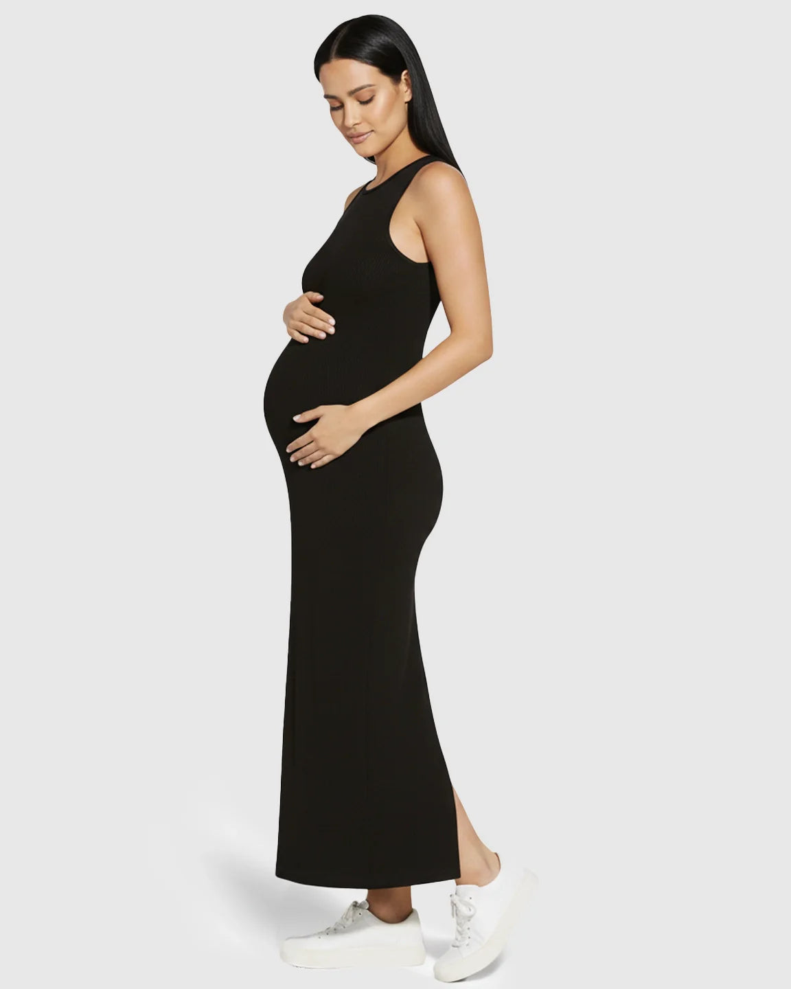 The Comfort Collection: Boat-Neck Bodycon Maternity Maxi Dress