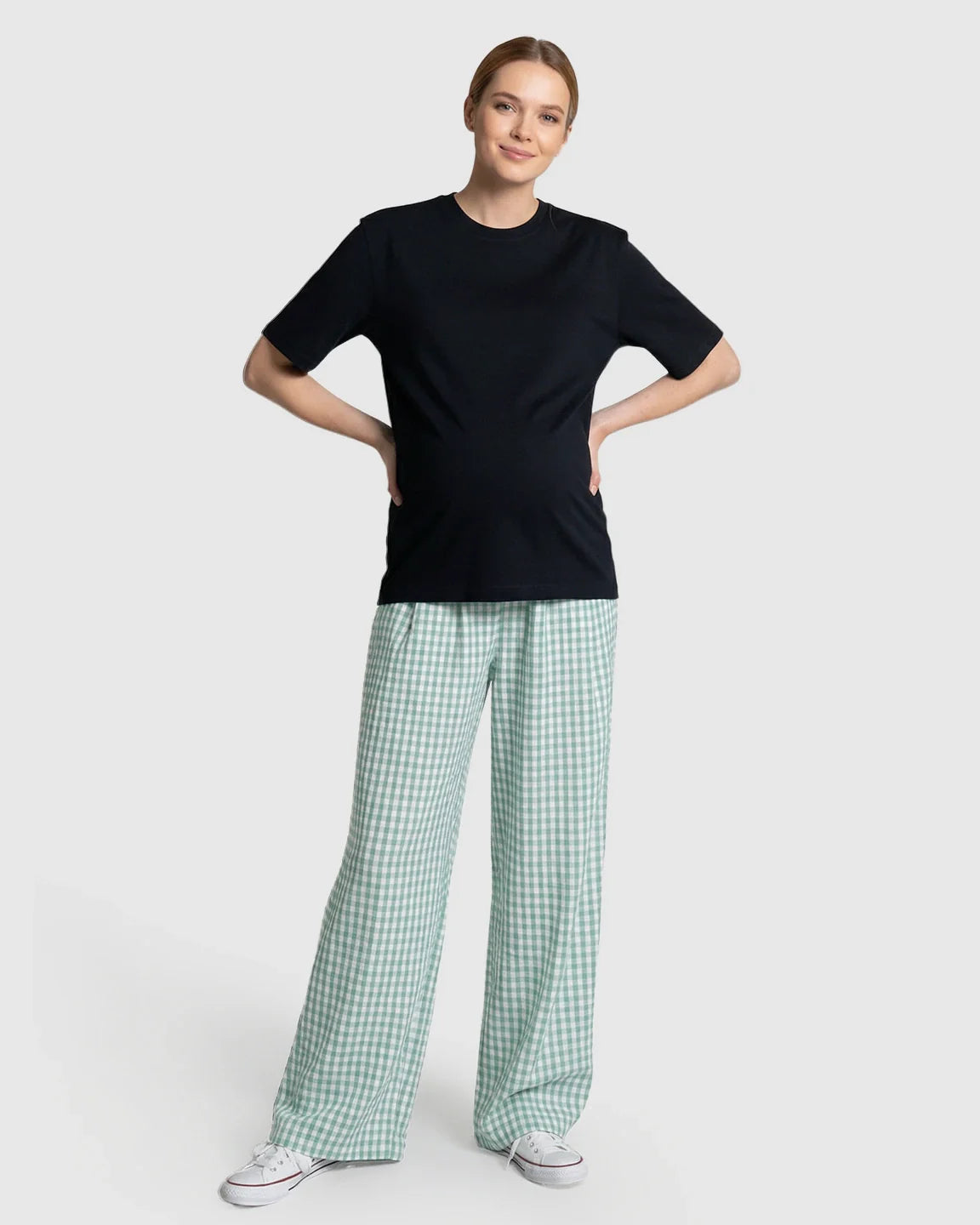 Bump Society – The Comfort Collection: Plaid Print Wide Leg Maternity Trousers